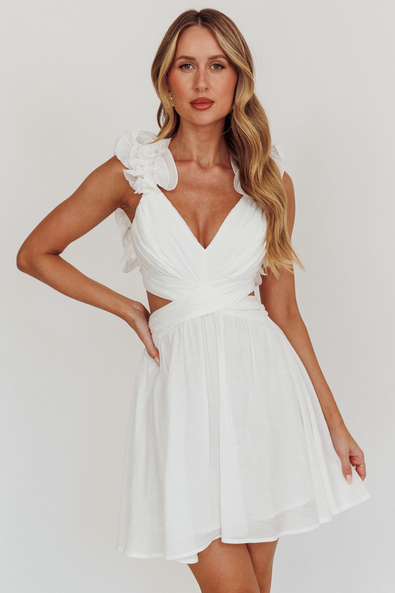 Madara Lace-Up Back Mini Dress White by Selfie Leslie Australia