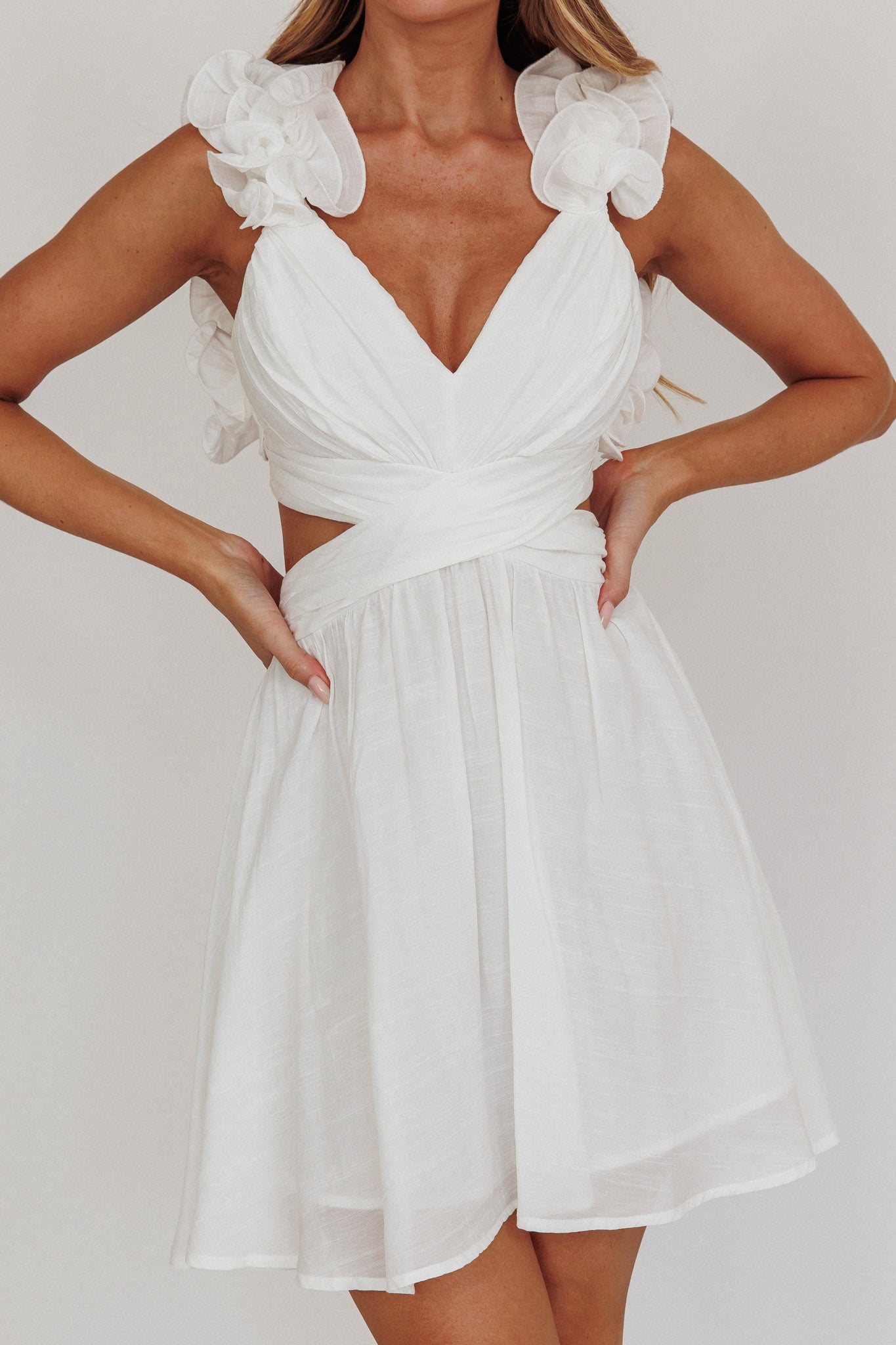 Madara Lace-Up Back Mini Dress White by Selfie Leslie Australia