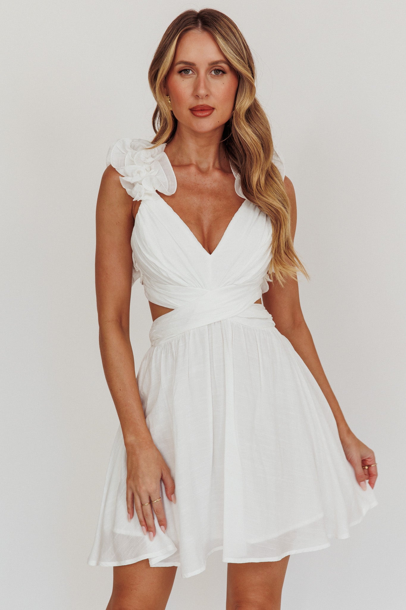 Madara Lace-Up Back Mini Dress White by Selfie Leslie Australia