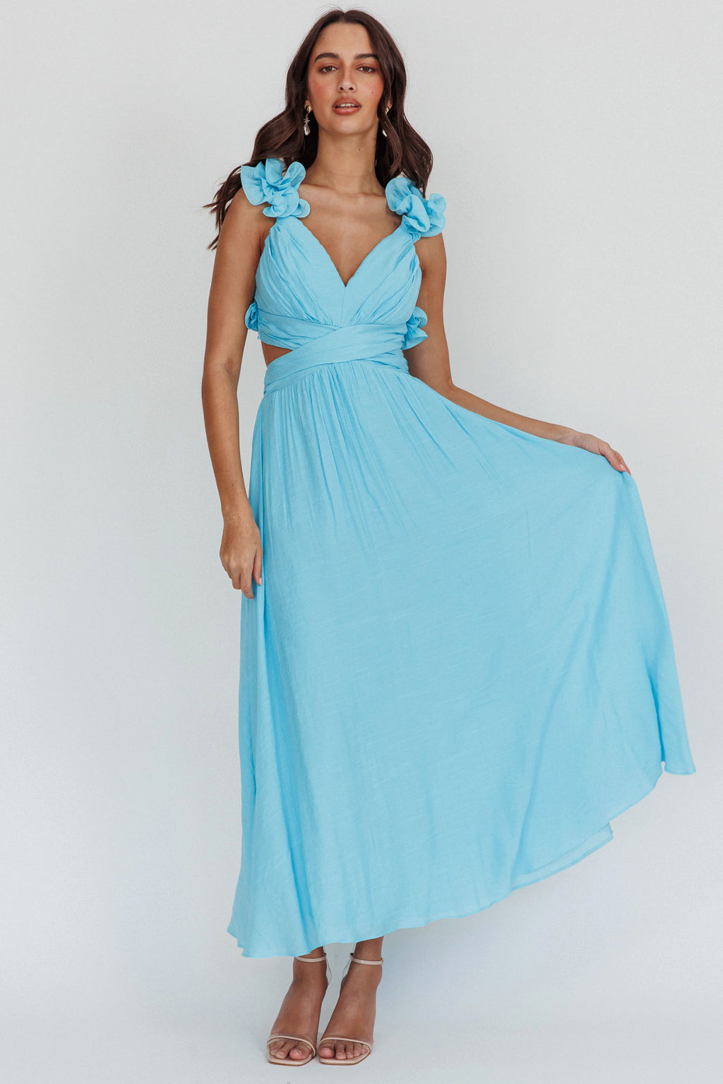 Madara Laced Back Ruffle Dress Blue by Selfie Leslie Australia