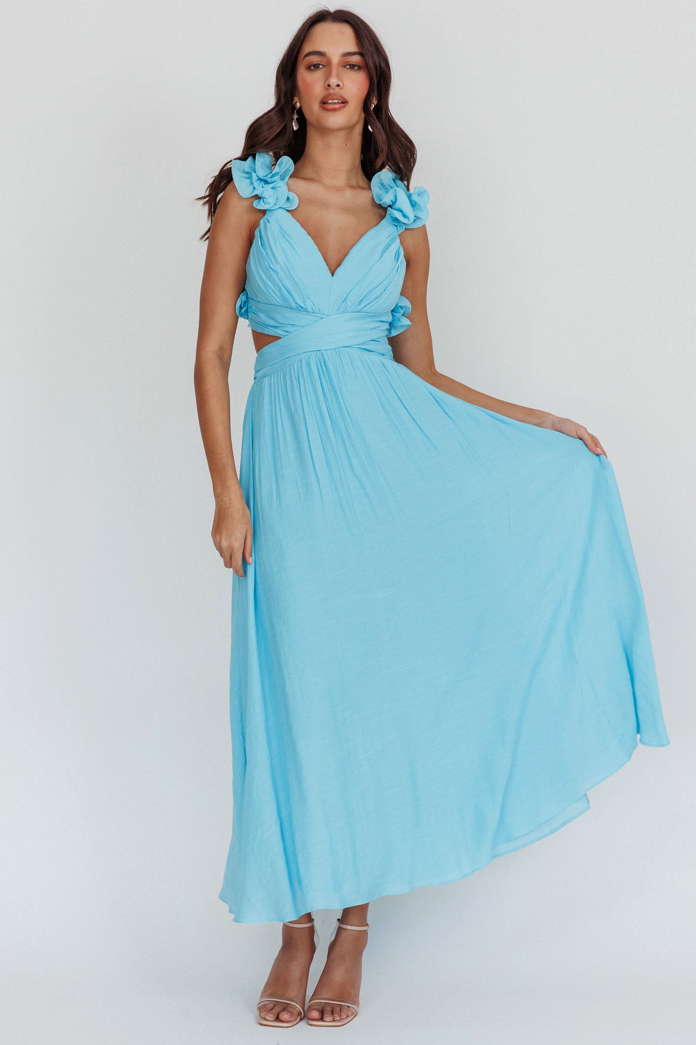 Madara Laced Back Ruffle Dress Blue by Selfie Leslie Australia