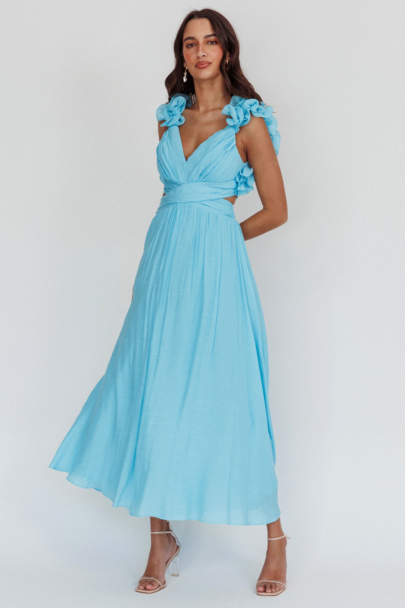 Madara Laced Back Ruffle Dress Blue by Selfie Leslie Australia