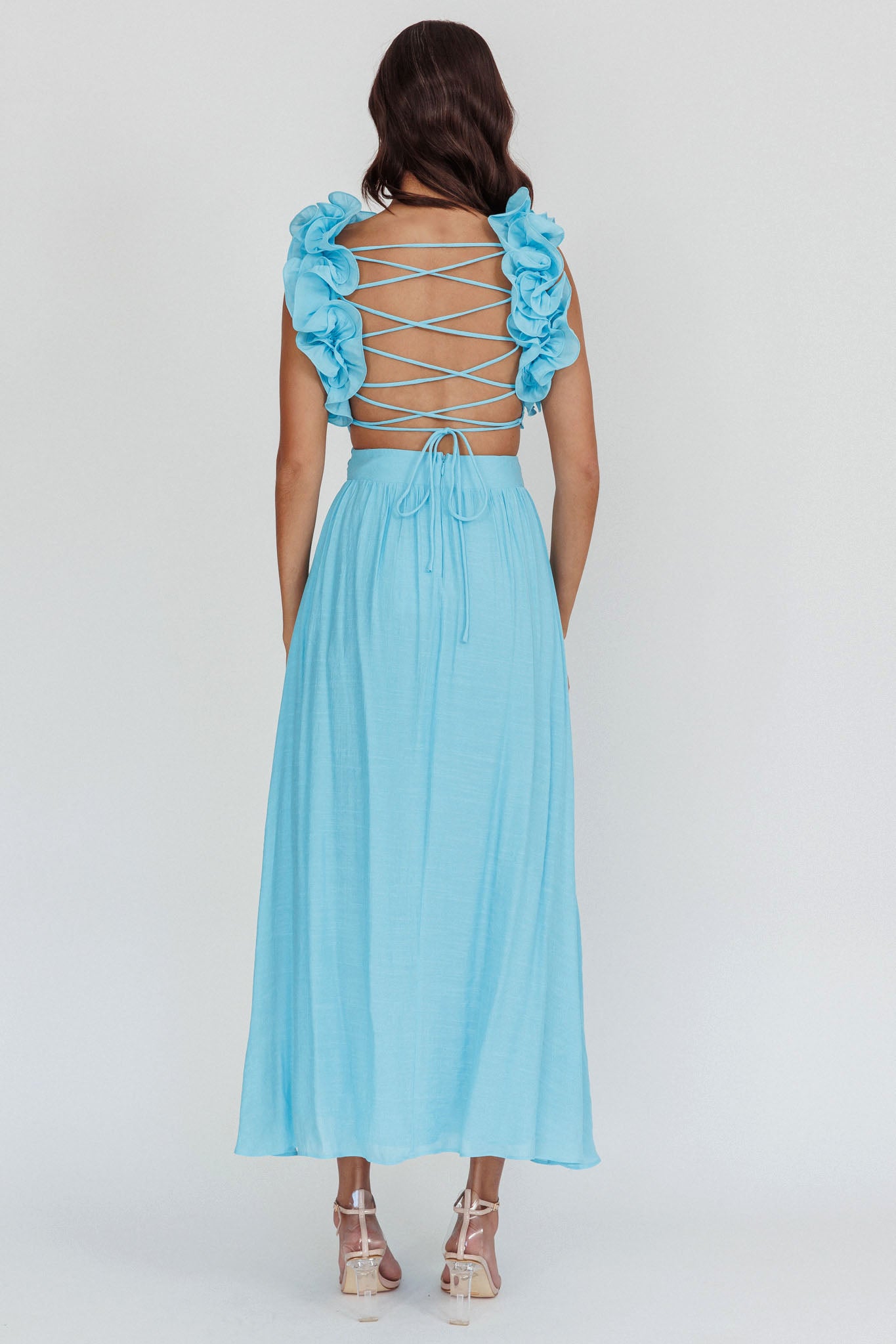 Madara Laced Back Ruffle Dress Blue by Selfie Leslie Australia
