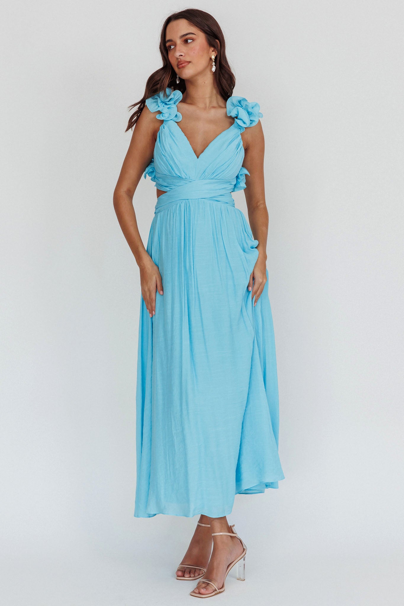 Madara Laced Back Ruffle Dress Blue by Selfie Leslie Australia
