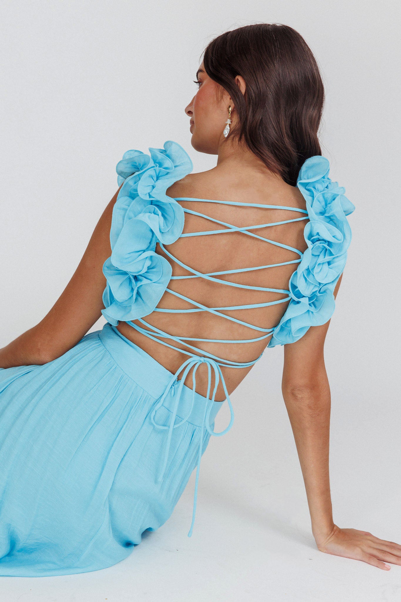 Madara Laced Back Ruffle Dress Blue by Selfie Leslie Australia