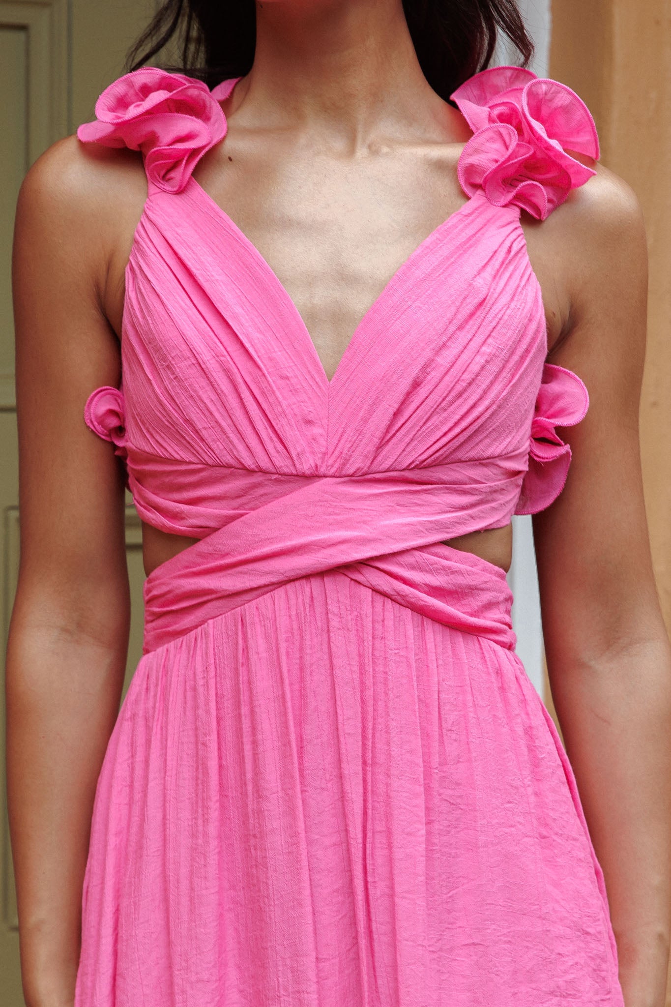 Madara Laced Back Ruffle Dress Hot Pink by Selfie Leslie Australia