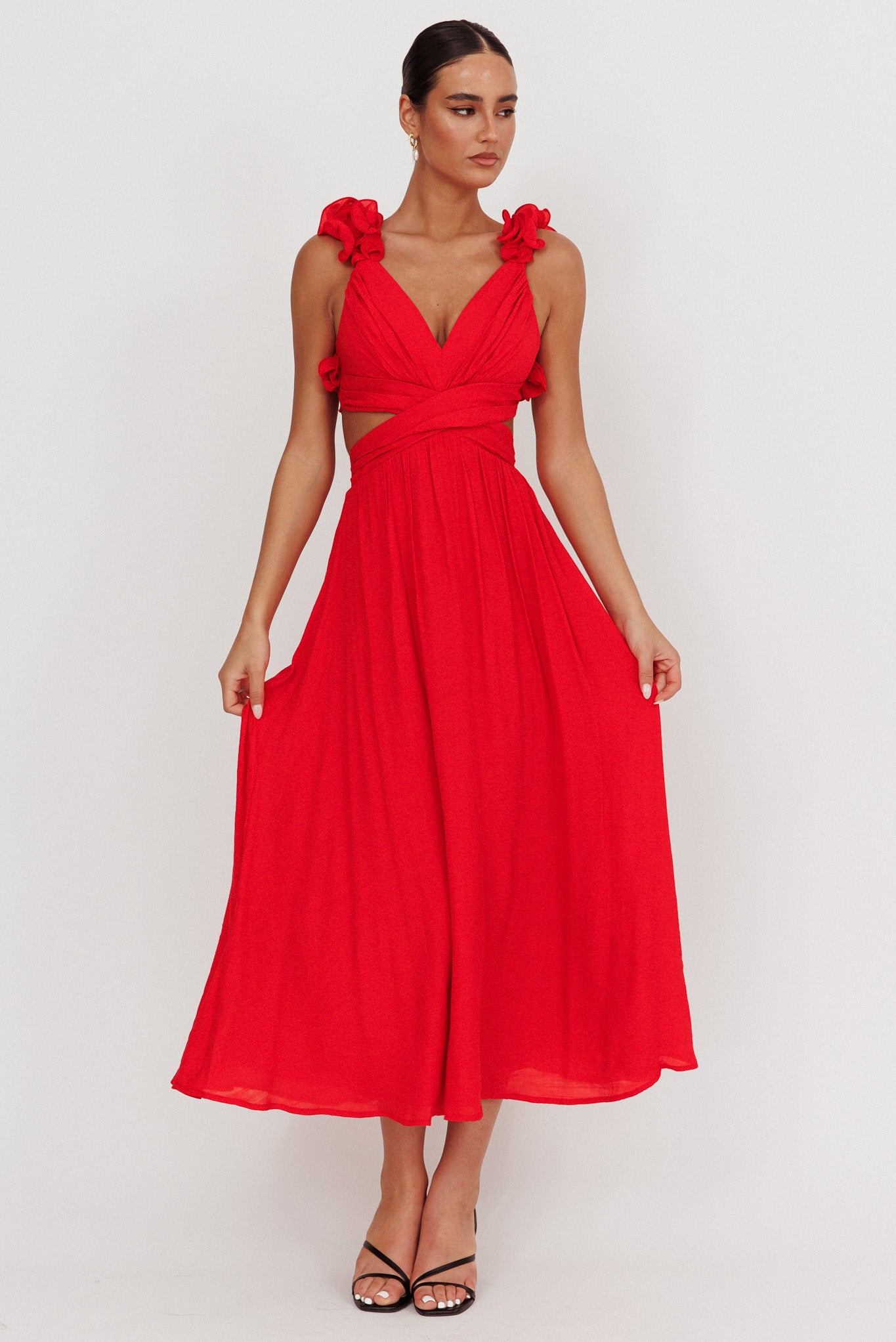 Madara Laced Back Ruffle Dress Red by Selfie Leslie Australia