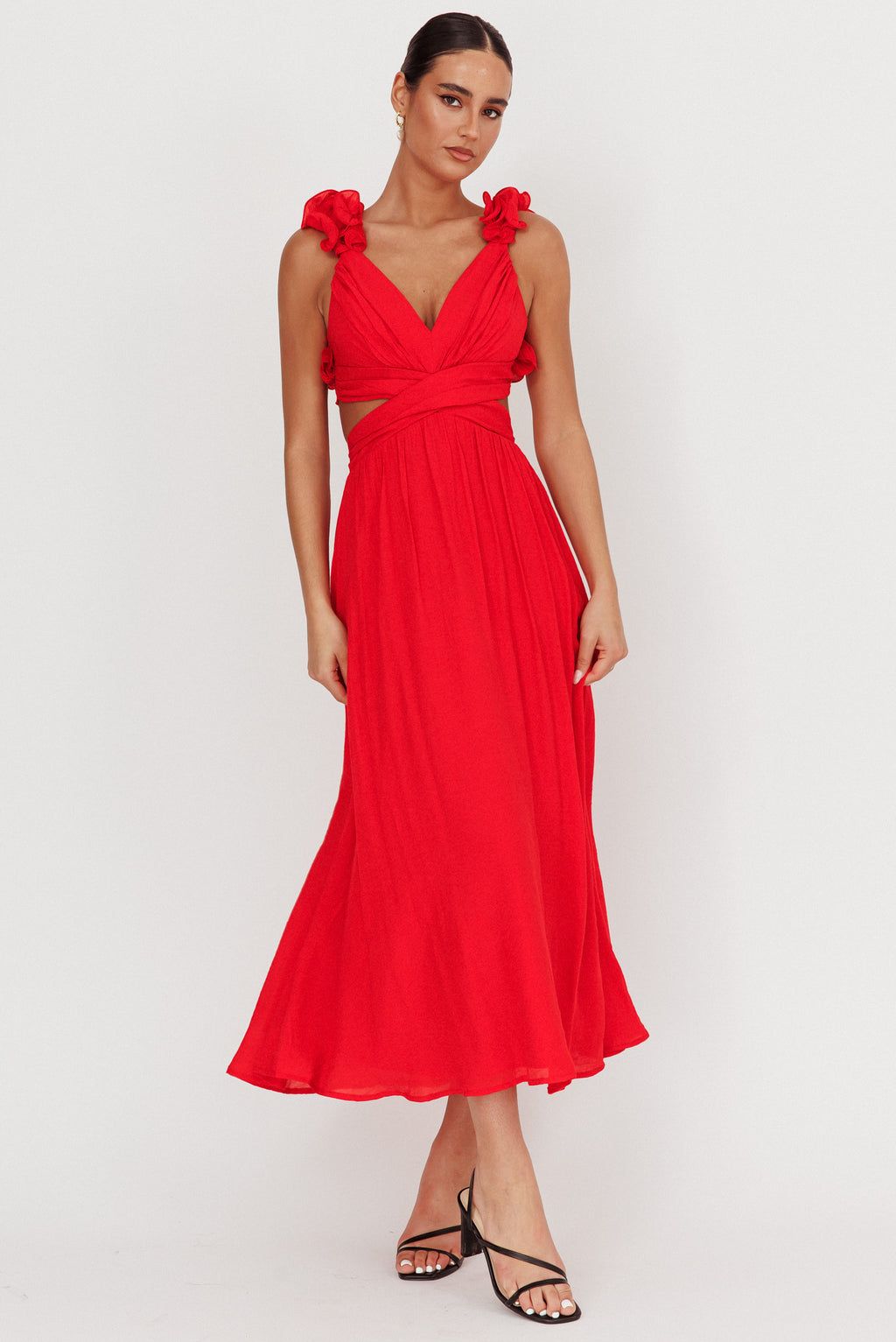 Madara Laced Back Ruffle Dress Red by Selfie Leslie Australia