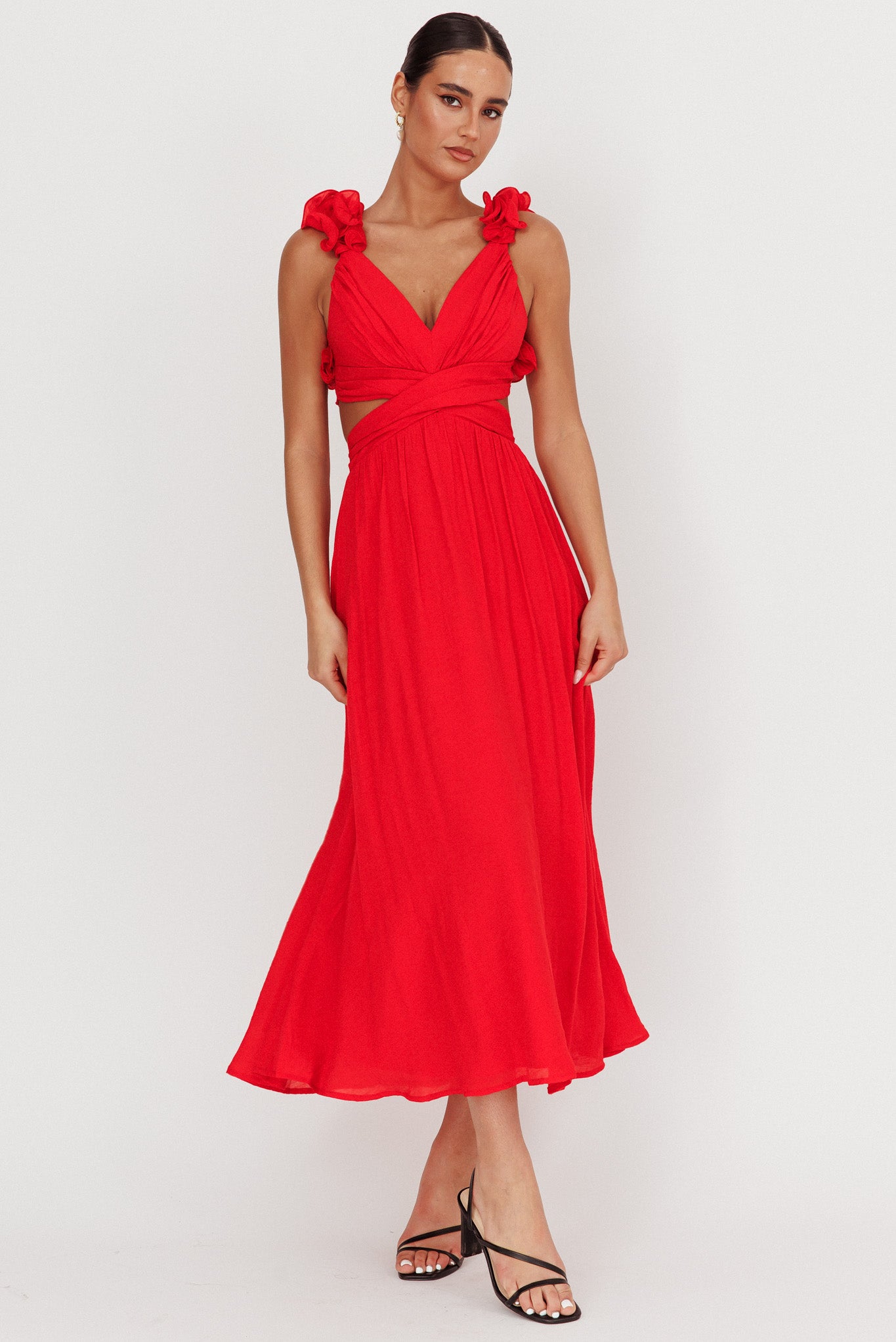 Madara Laced Back Ruffle Dress Red by Selfie Leslie Australia