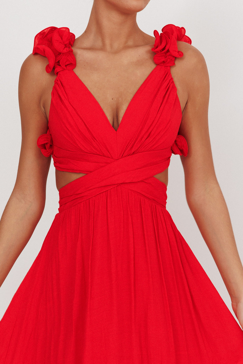 Madara Laced Back Ruffle Dress Red by Selfie Leslie Australia