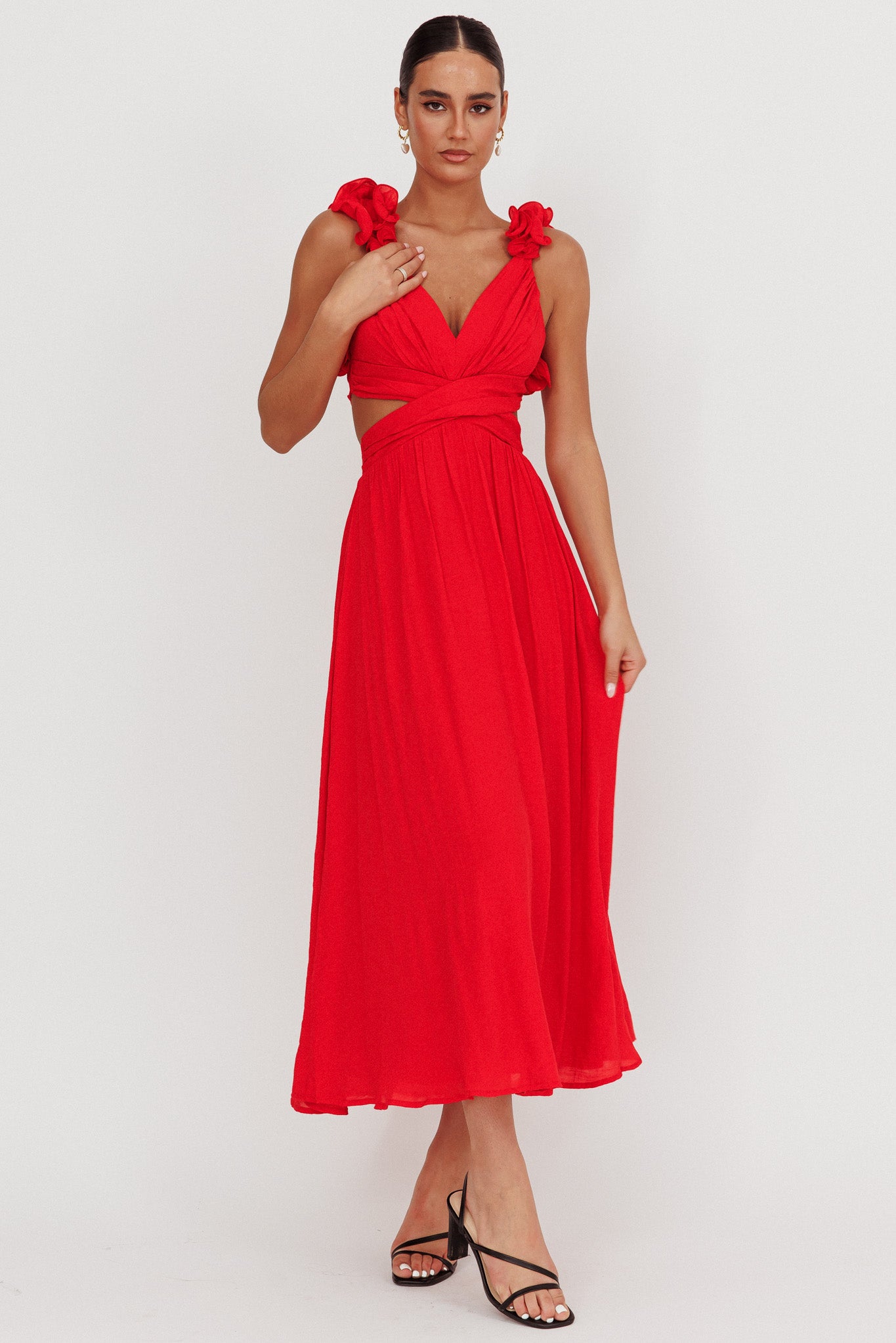 Madara Laced Back Ruffle Dress Red by Selfie Leslie Australia