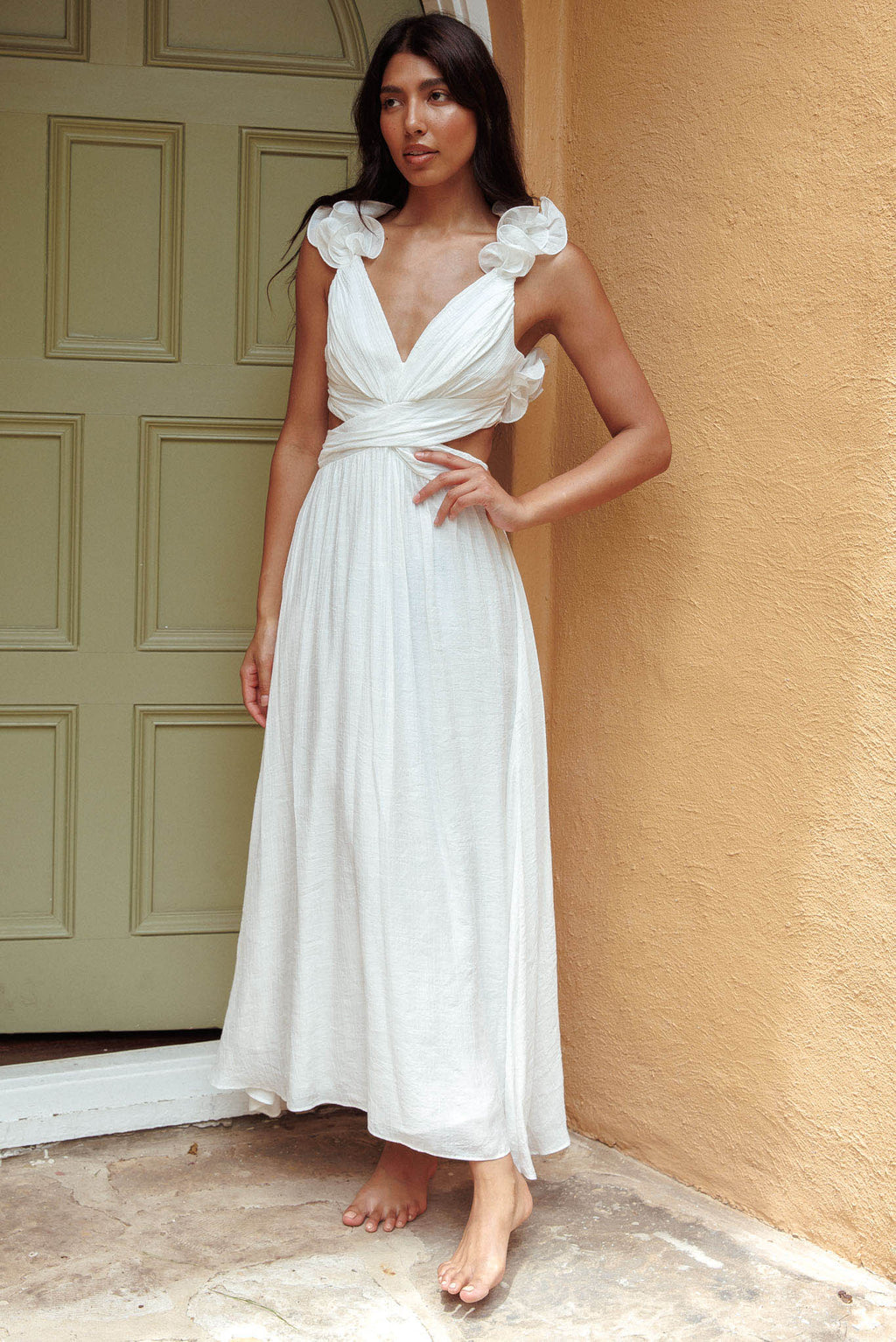Madara Laced Back Ruffle Dress White by Selfie Leslie Australia