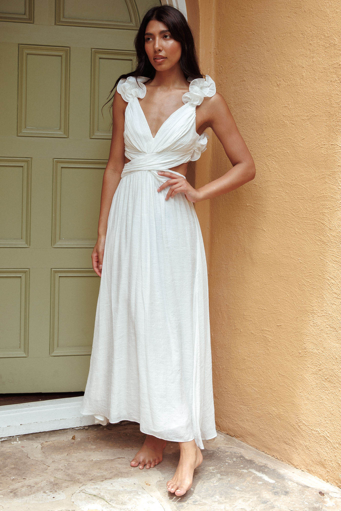 Madara Laced Back Ruffle Dress White by Selfie Leslie Australia