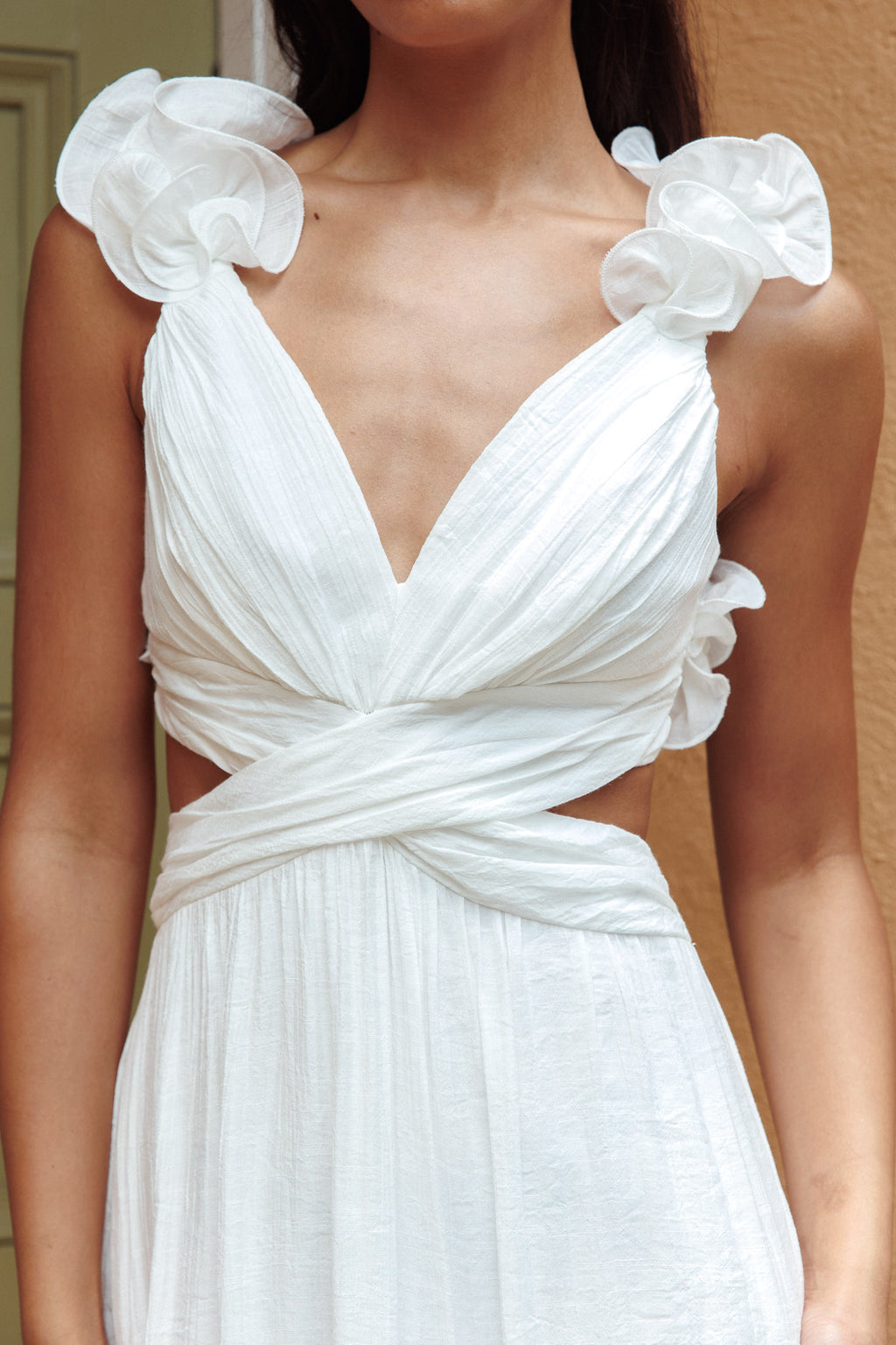 Madara Laced Back Ruffle Dress White by Selfie Leslie Australia