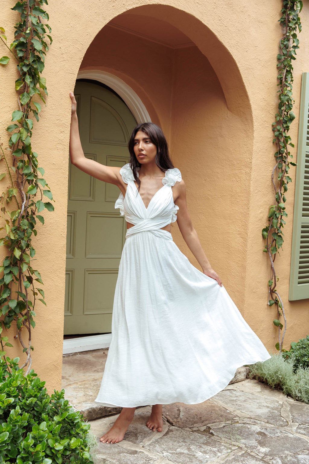 Madara Laced Back Ruffle Dress White by Selfie Leslie Australia
