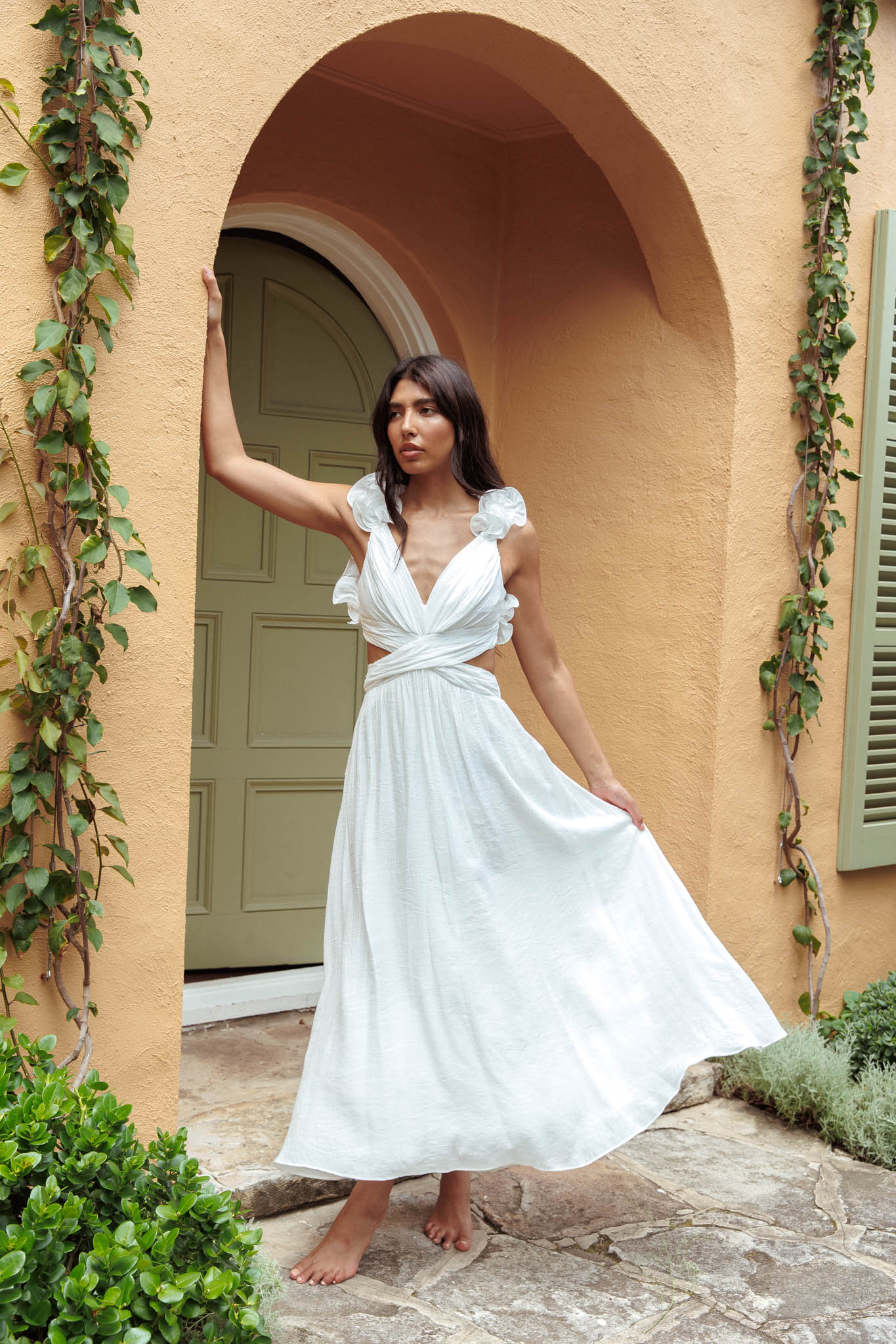 Madara Laced Back Ruffle Dress White by Selfie Leslie Australia