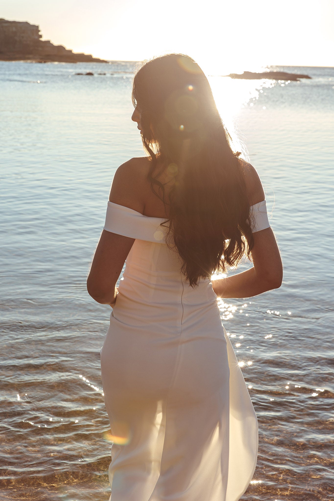 Cha Cha Off Shoulder Thigh Split Maxi Dress Off White by Selfie Leslie Australia