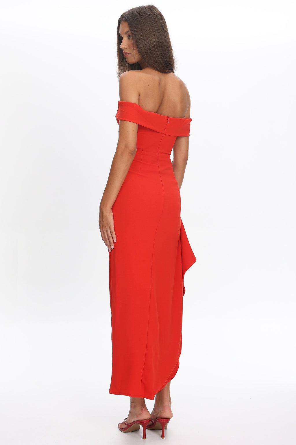 Cha Cha Off Shoulder Thigh Split Maxi Dress Red by Selfie Leslie Australia