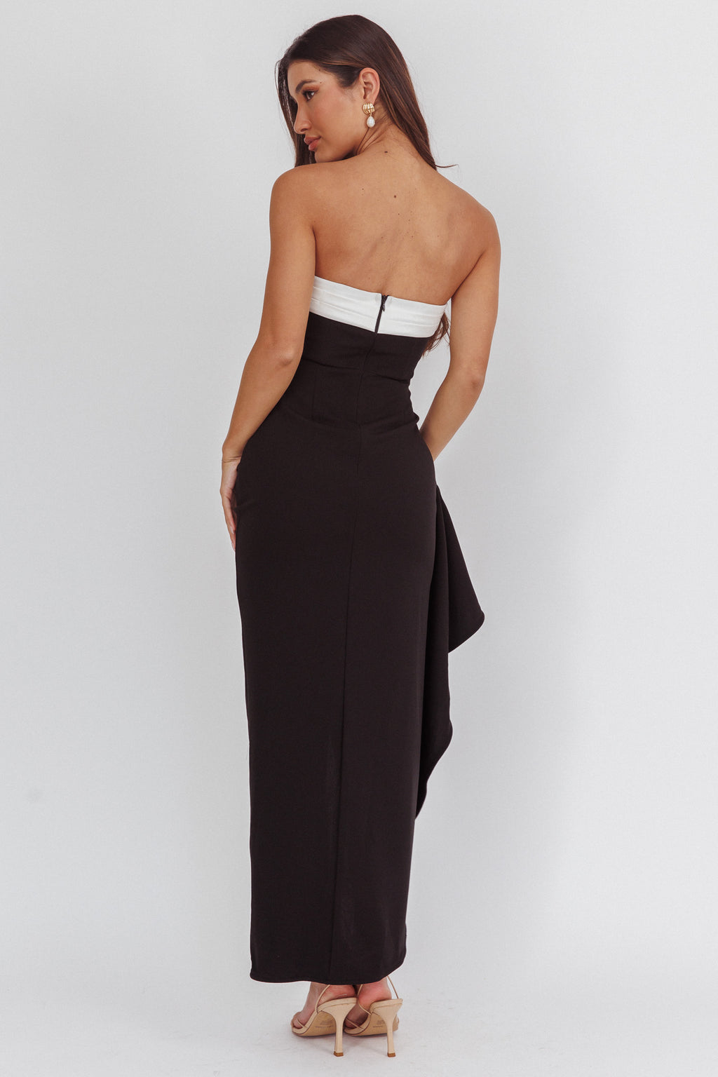 Cha Cha Strapless Thigh Split Dress Contrast Black by Selfie Leslie Australia