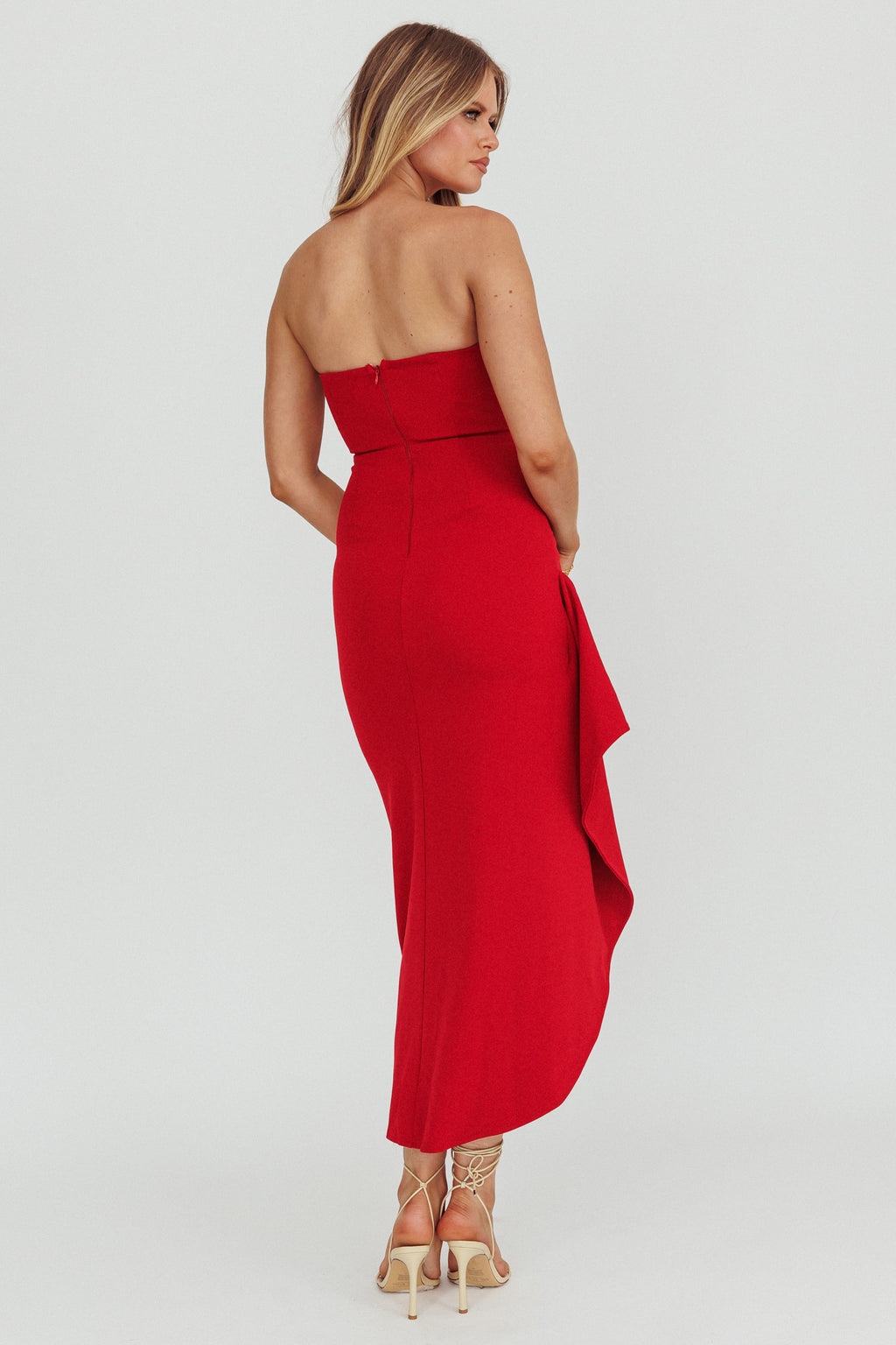 Cha Cha Strapless Thigh Split Dress Red by Selfie Leslie Australia