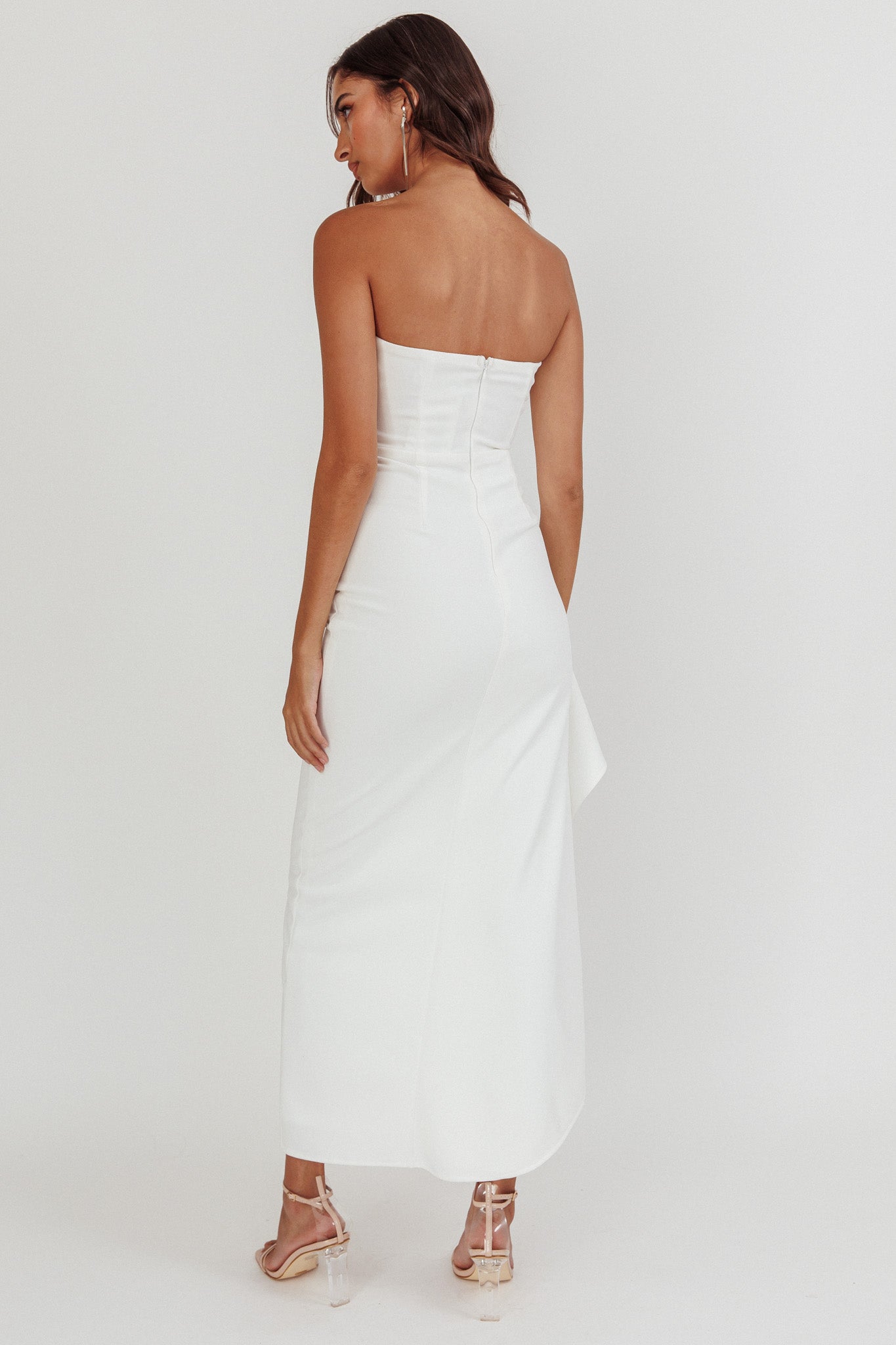 Cha Cha Strapless Thigh Split Dress White by Selfie Leslie Australia