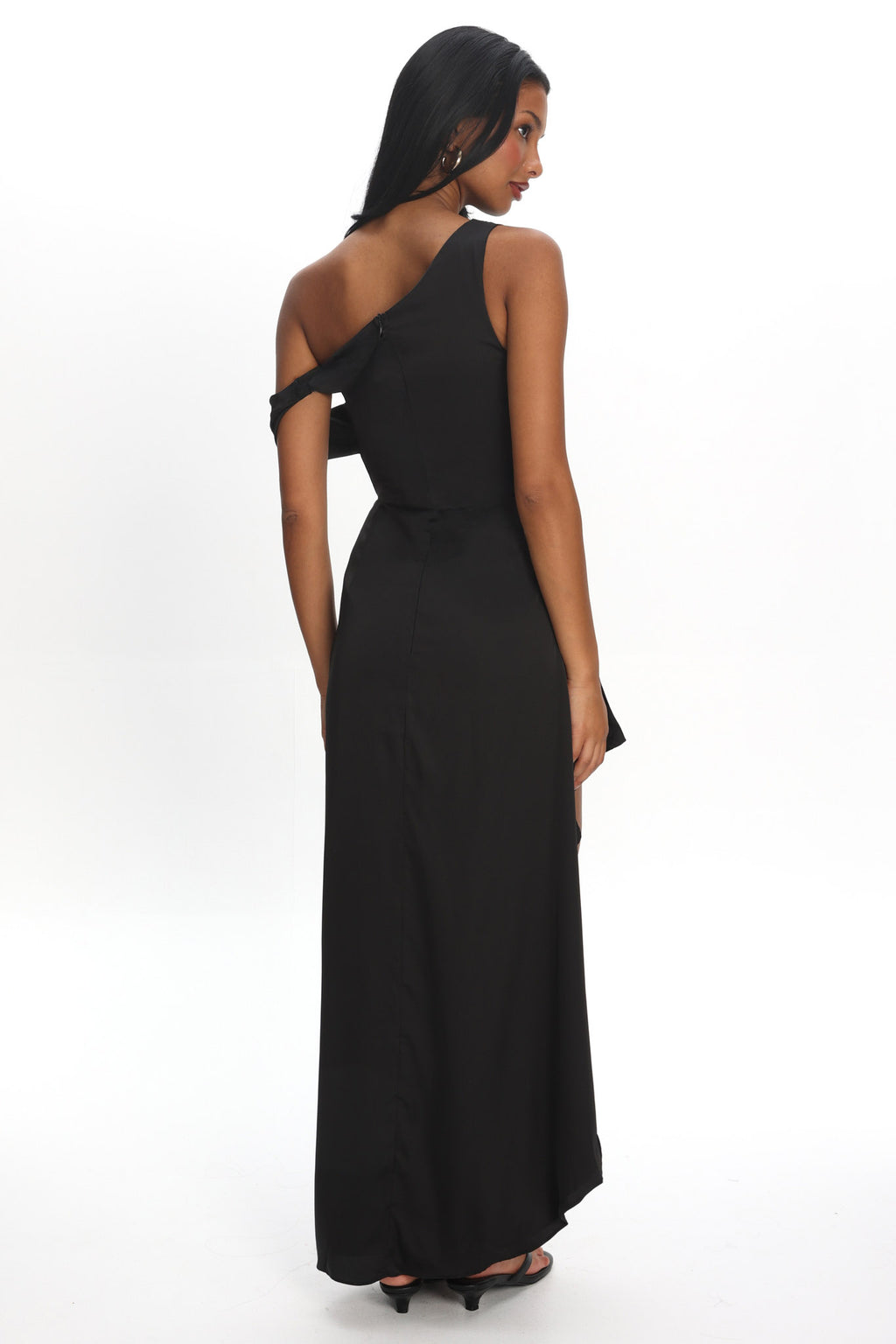 Sensations Off Shoulder Satin Maxi Dress Black by Selfie Leslie Australia