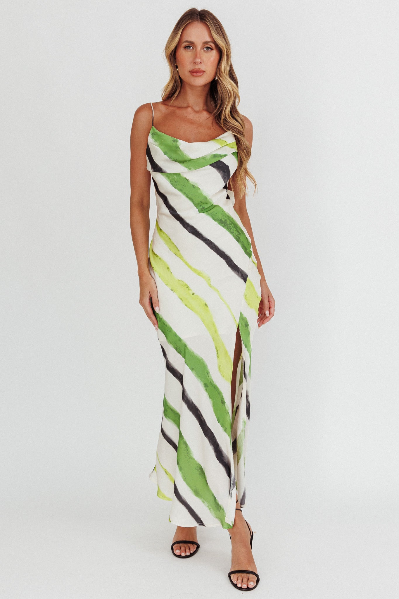 Blondine Cowl Bust Split Maxi Dress Green by Selfie Leslie Australia