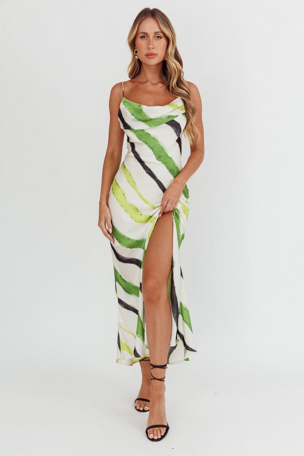 Blondine Cowl Bust Split Maxi Dress Green by Selfie Leslie Australia