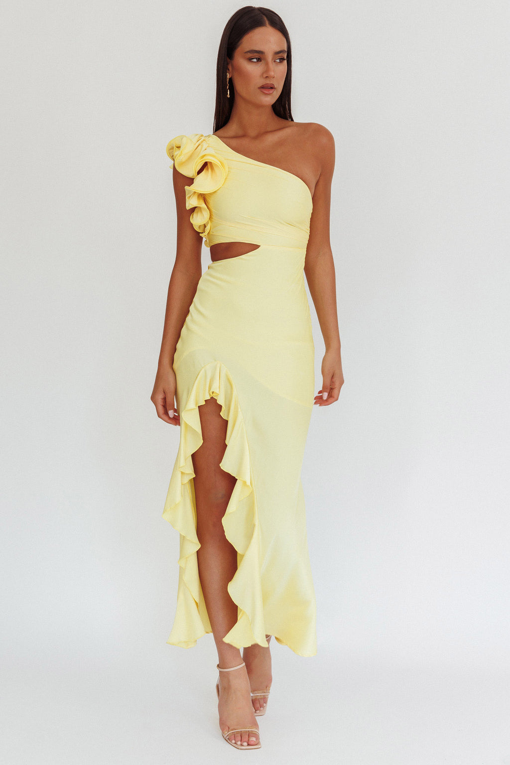 Deanna One-Shoulder Split Maxi Dress Yellow by Selfie Leslie Australia