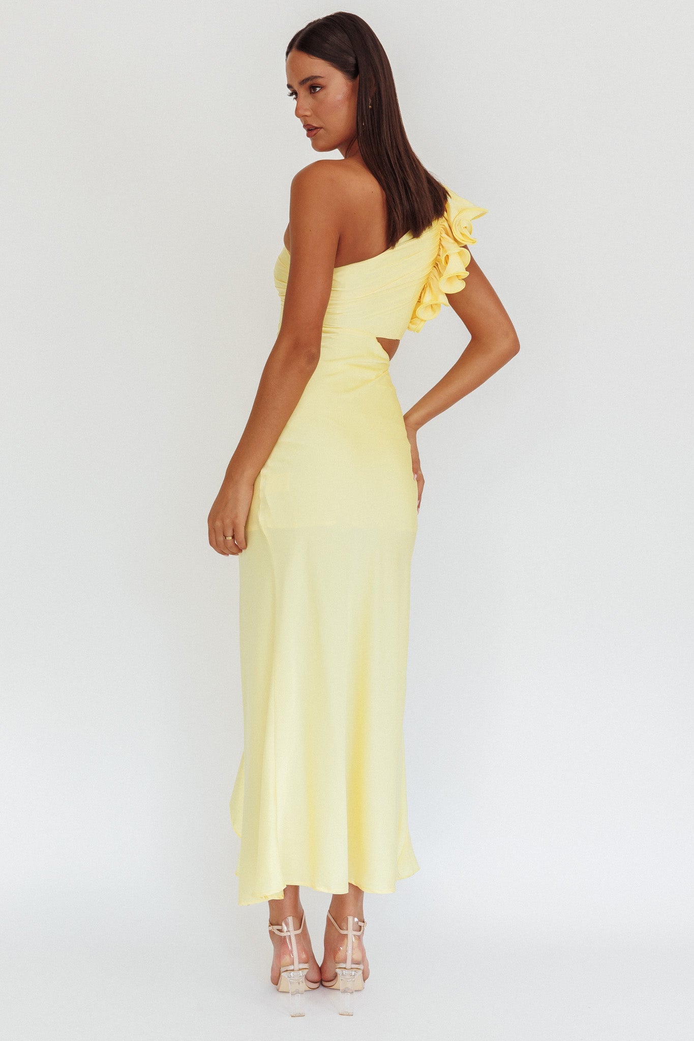 Deanna One-Shoulder Split Maxi Dress Yellow by Selfie Leslie Australia