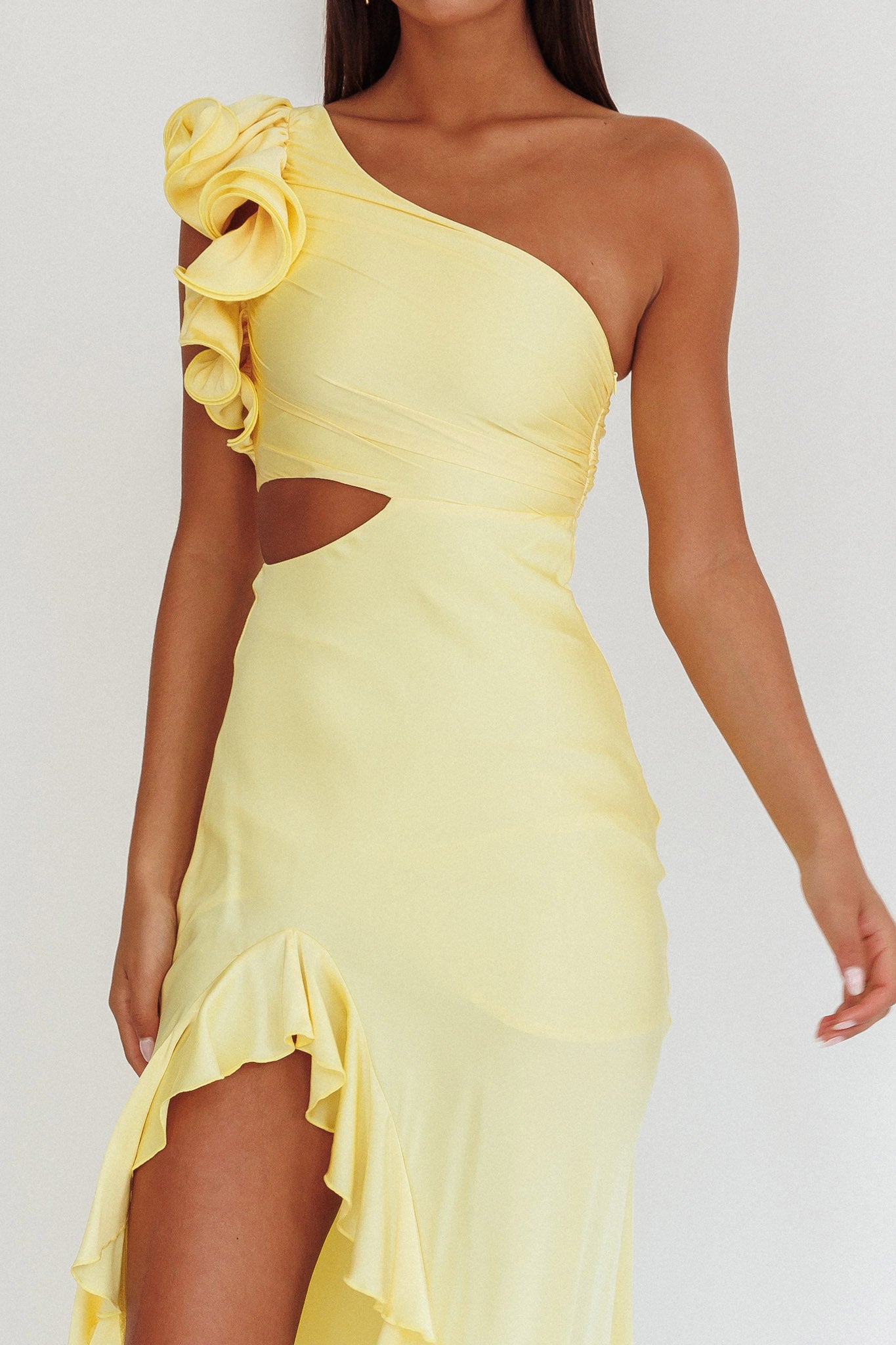 Deanna One-Shoulder Split Maxi Dress Yellow by Selfie Leslie Australia