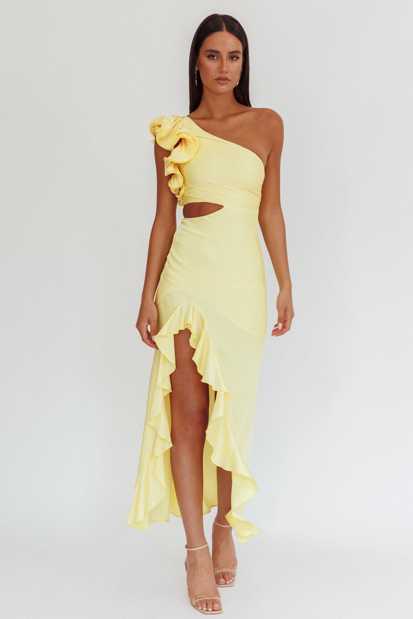 Deanna One-Shoulder Split Maxi Dress Yellow by Selfie Leslie Australia
