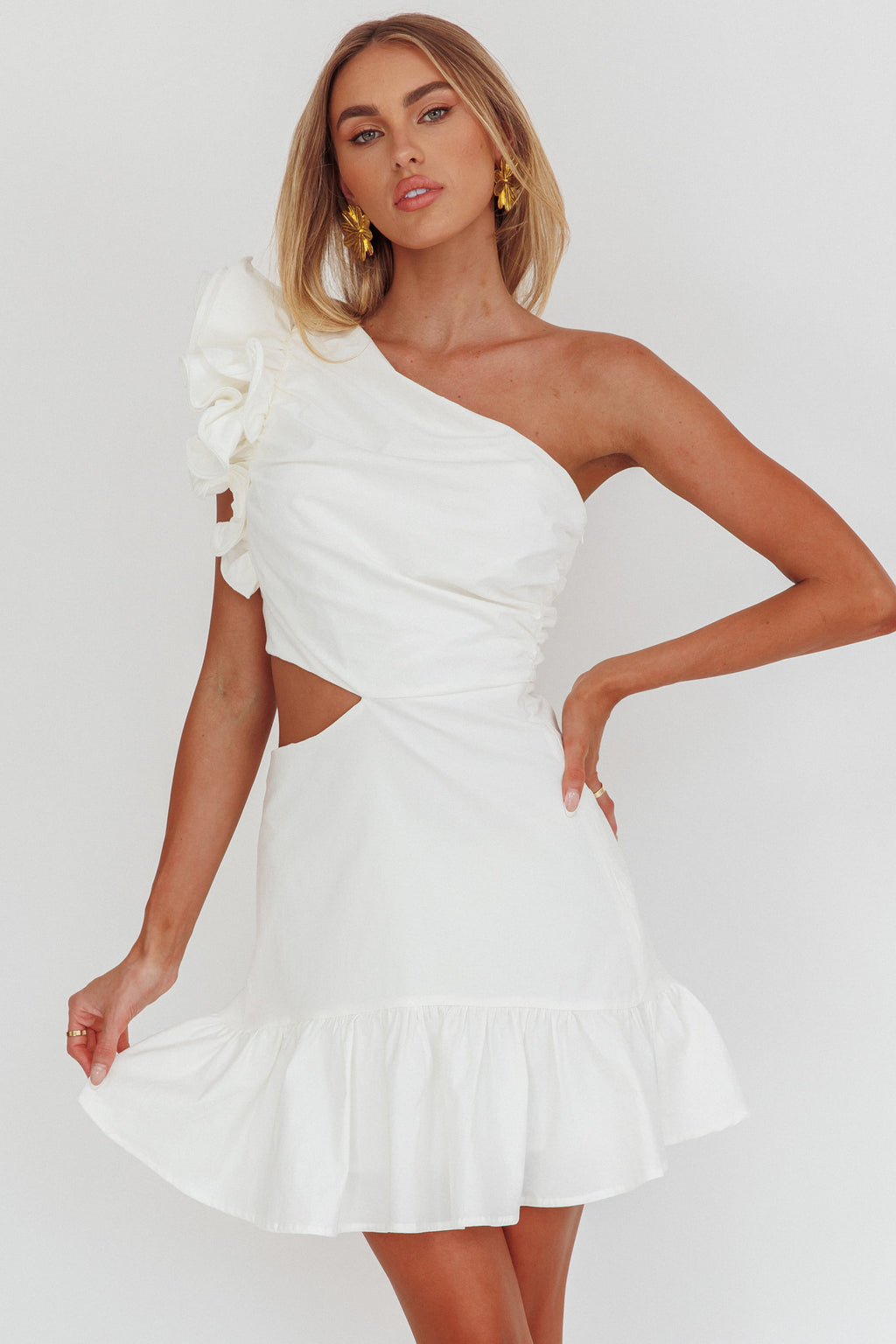Deanna One-Shoulder Cut-Out Mini Dress White by Selfie Leslie Australia