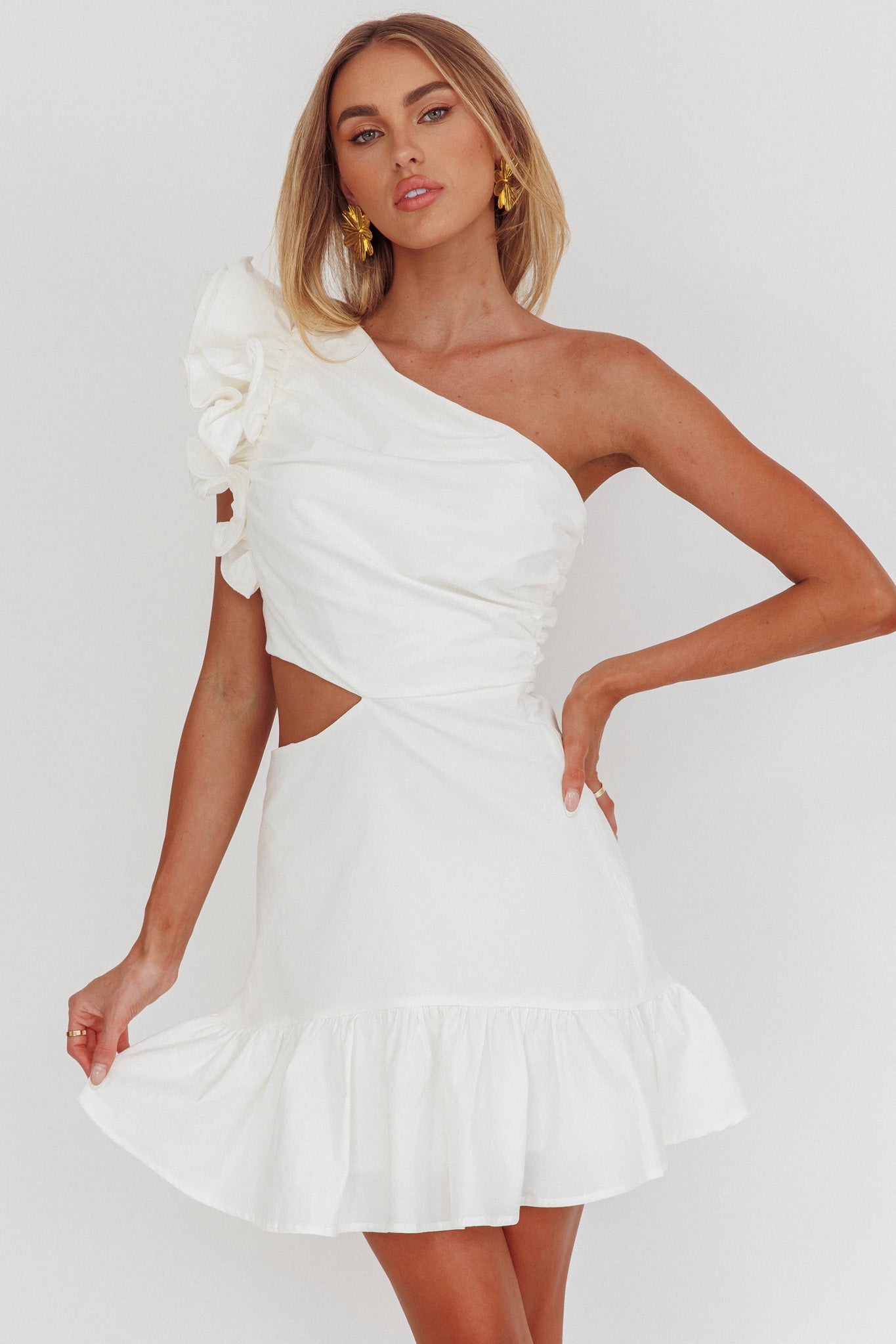 Deanna One-Shoulder Cut-Out Mini Dress White by Selfie Leslie Australia