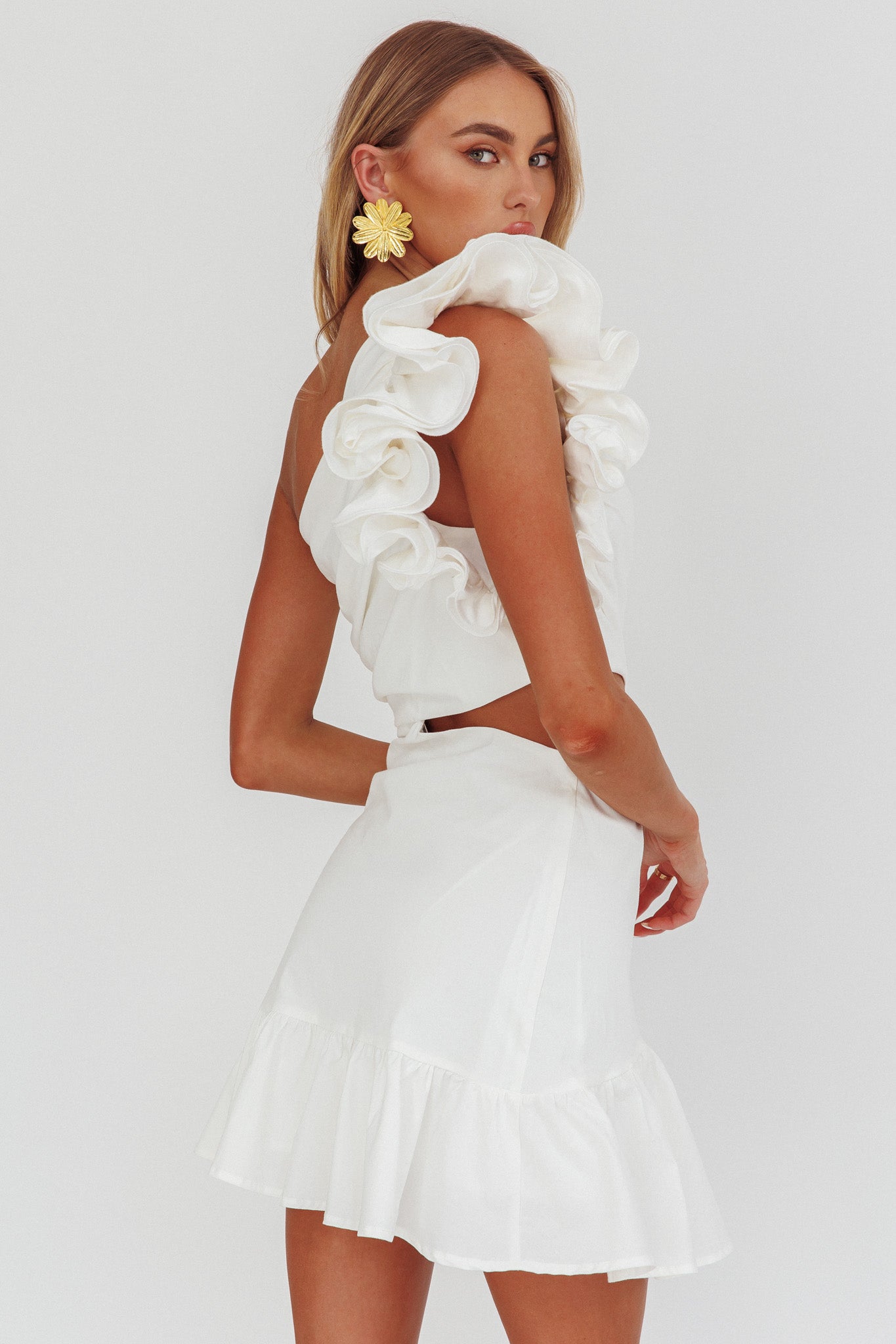 Deanna One-Shoulder Cut-Out Mini Dress White by Selfie Leslie Australia