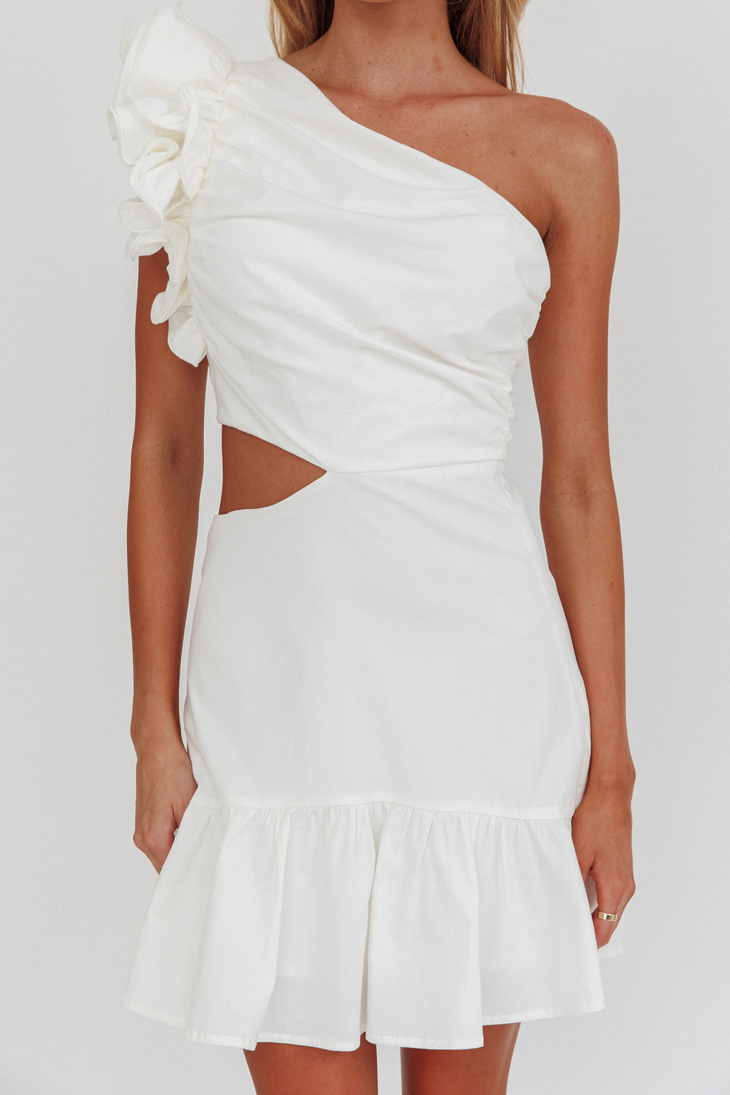 Deanna One-Shoulder Cut-Out Mini Dress White by Selfie Leslie Australia