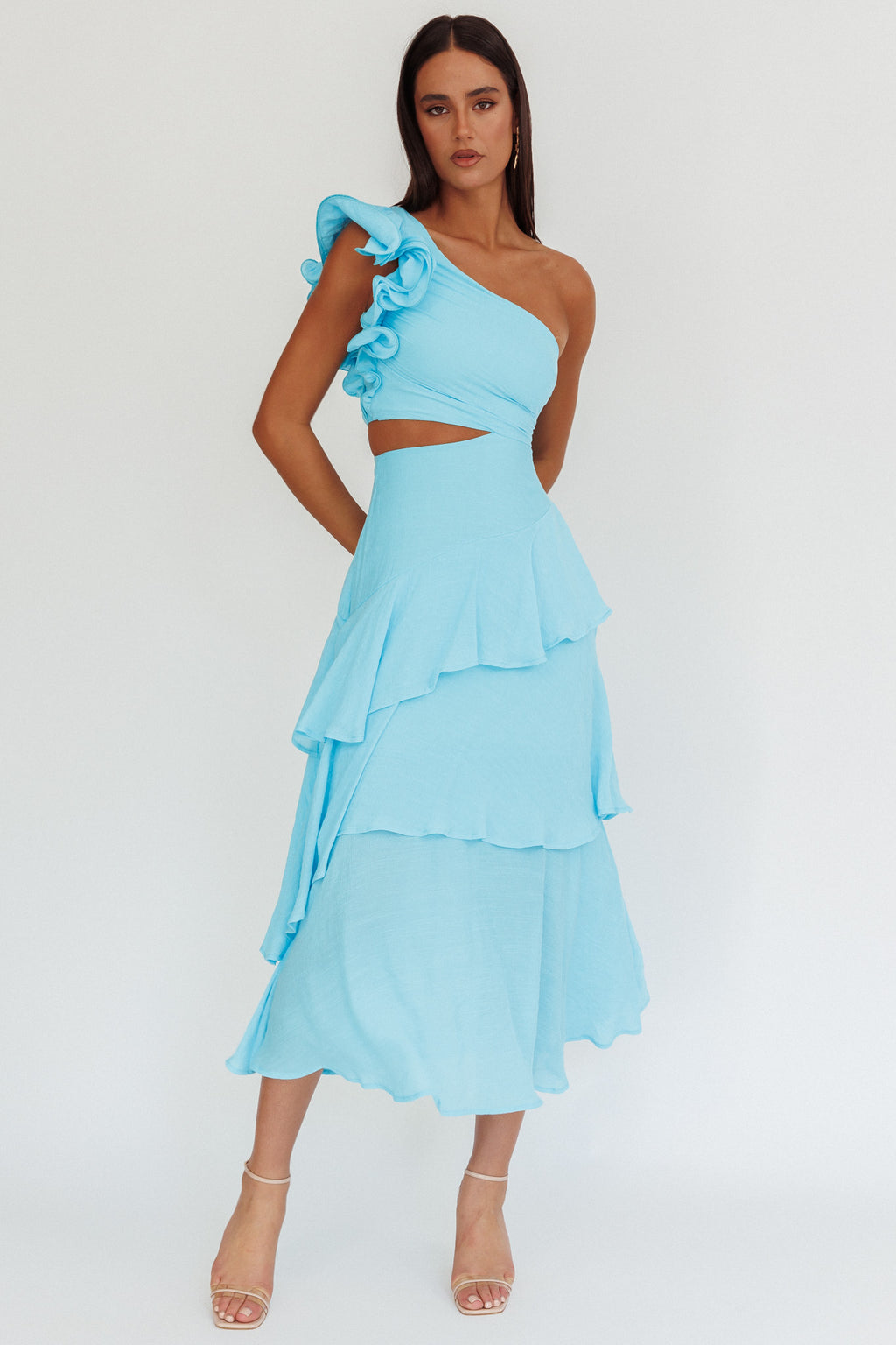 Deanna One-Shoulder Tiered Maxi Dress Blue by Selfie Leslie Australia