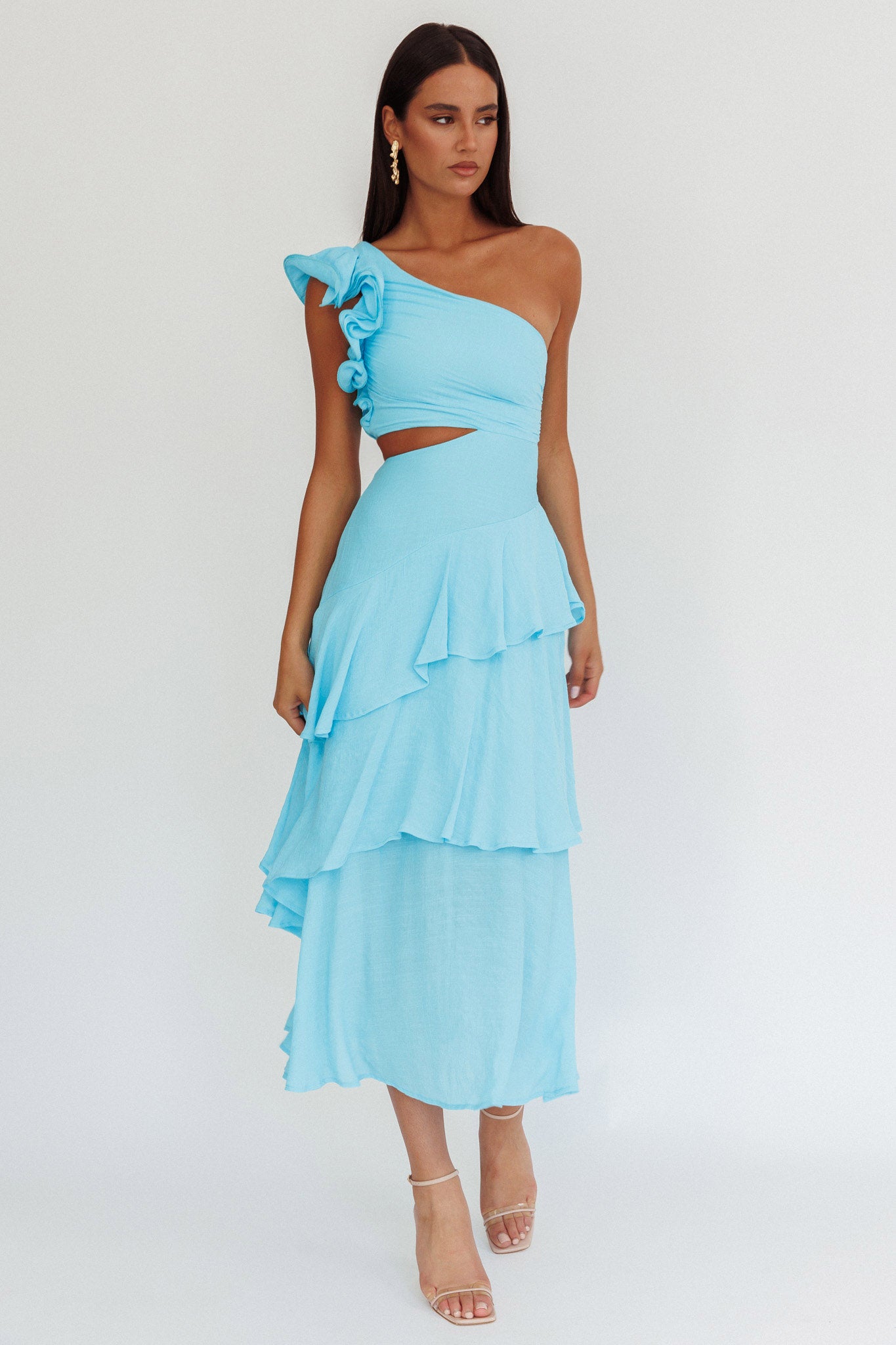 Deanna One-Shoulder Tiered Maxi Dress Blue by Selfie Leslie Australia