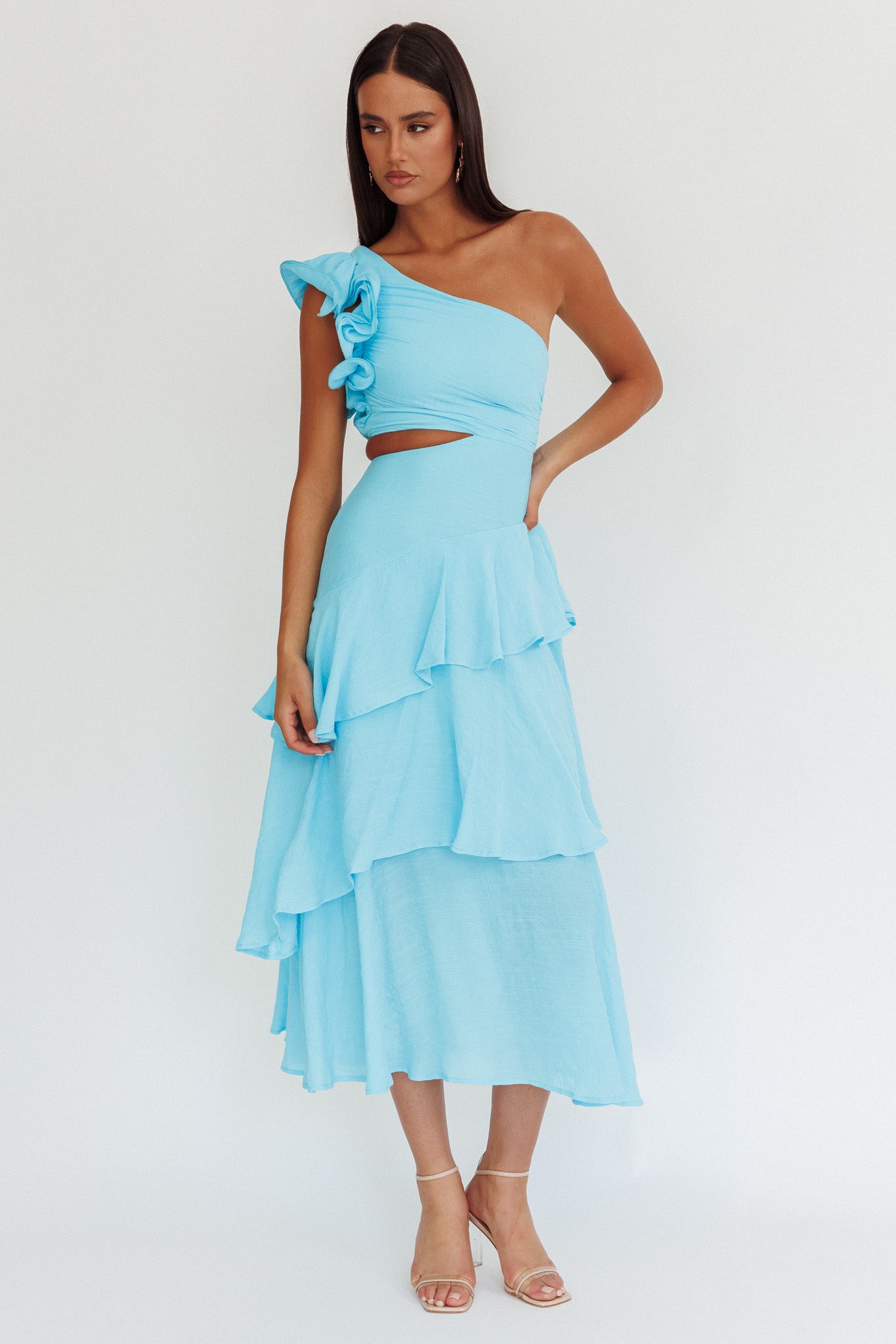 Deanna One-Shoulder Tiered Maxi Dress Blue by Selfie Leslie Australia