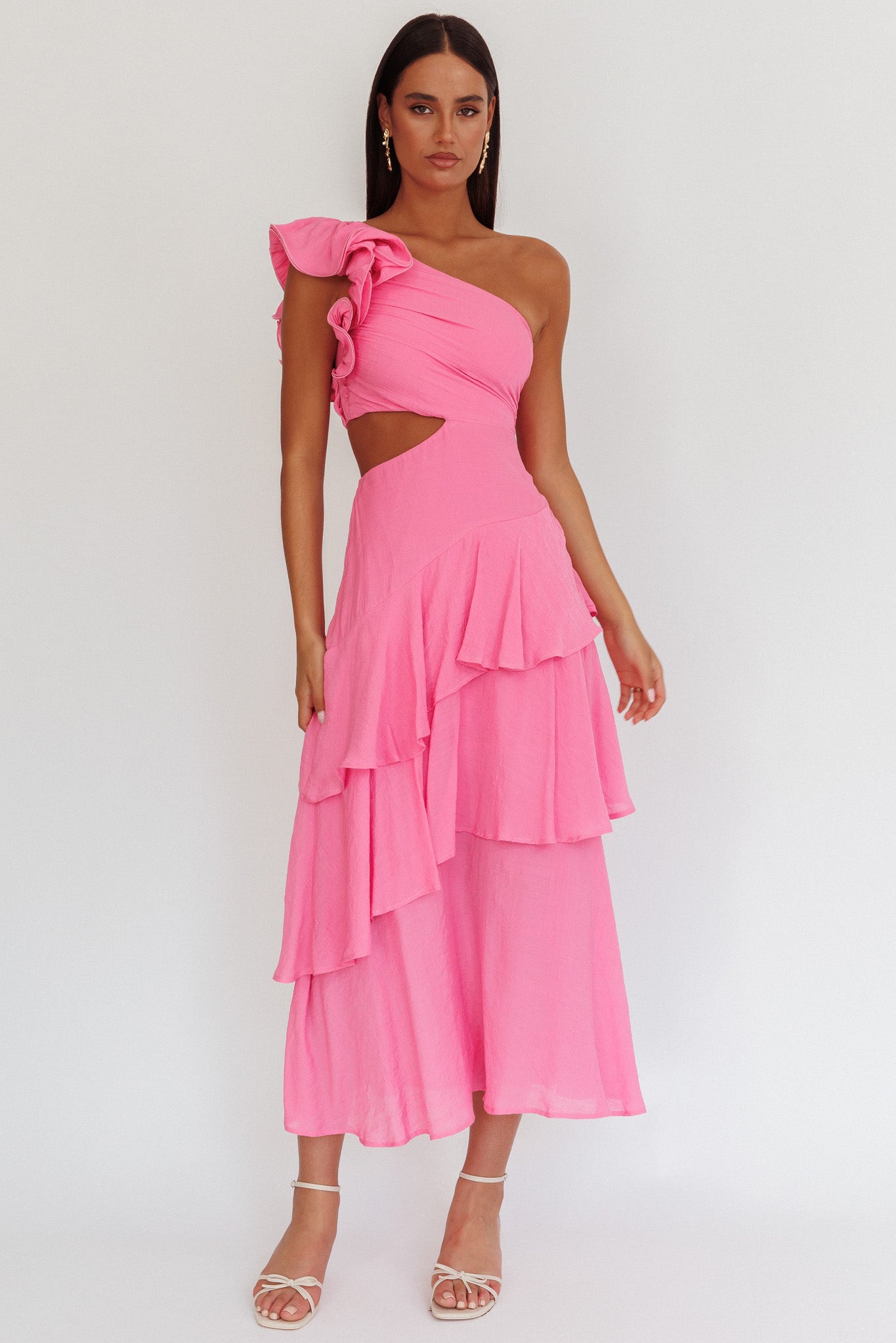 Deanna One-Shoulder Tiered Maxi Dress Pink by Selfie Leslie Australia