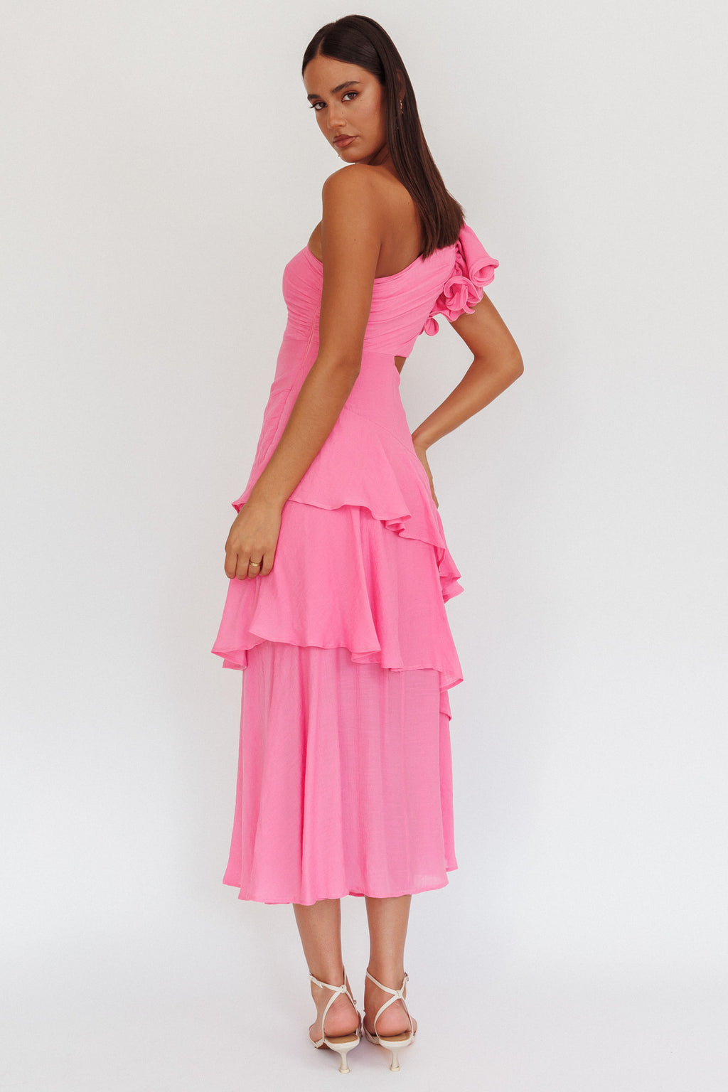 Deanna One-Shoulder Tiered Maxi Dress Pink by Selfie Leslie Australia