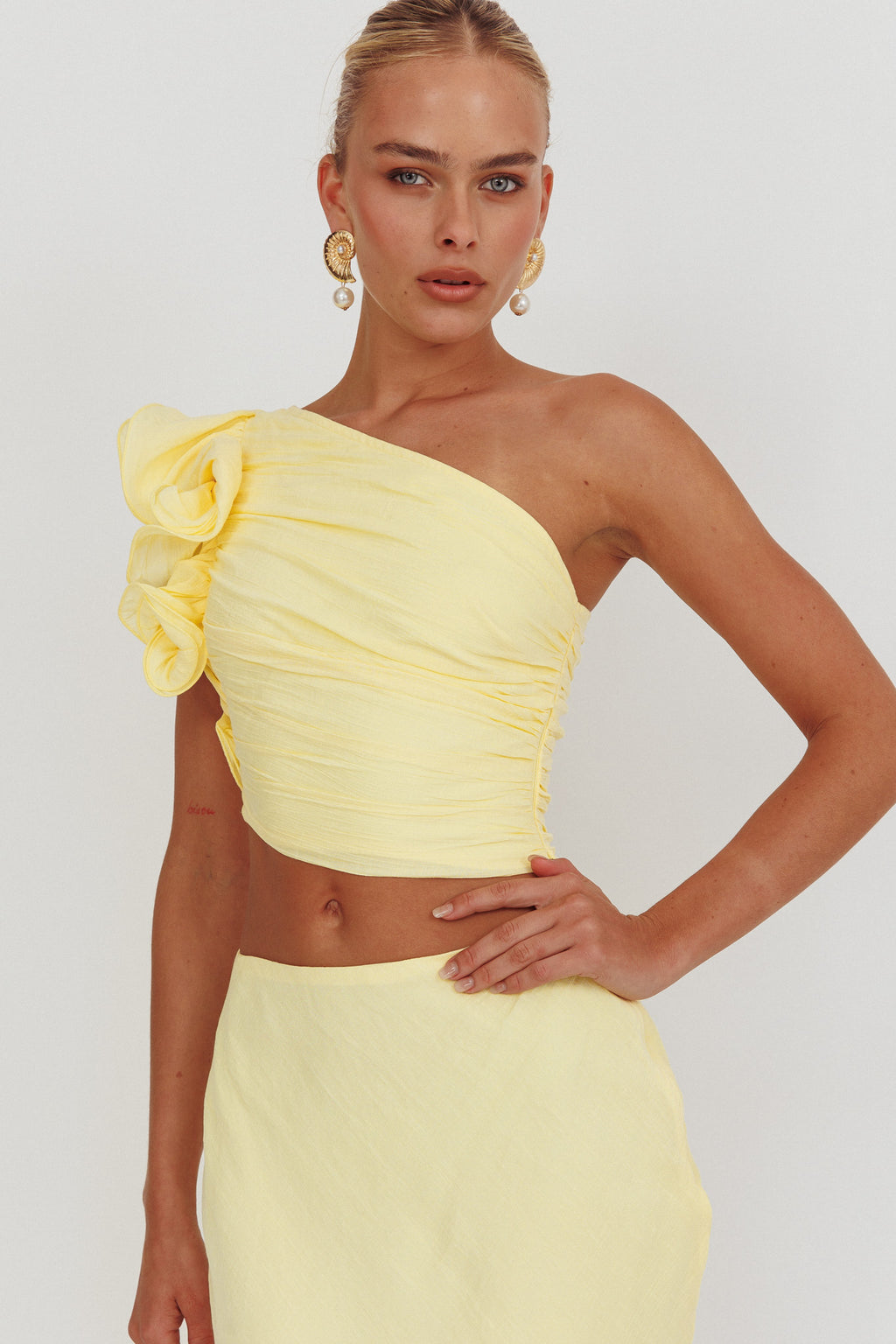 Deanna One-Shoulder Ruffle Top Lemon by Selfie Leslie Australia
