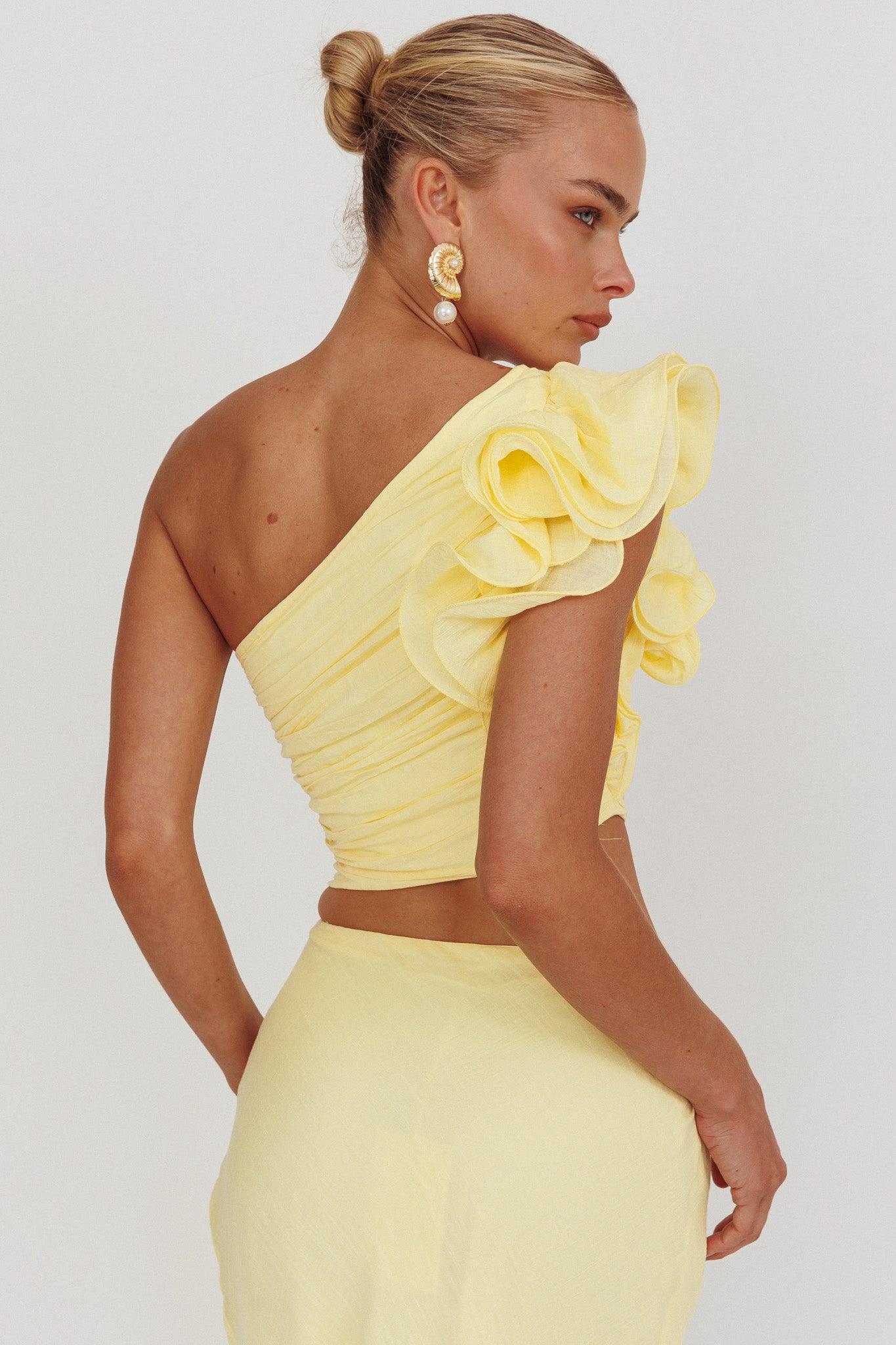 Deanna One-Shoulder Ruffle Top Lemon by Selfie Leslie Australia