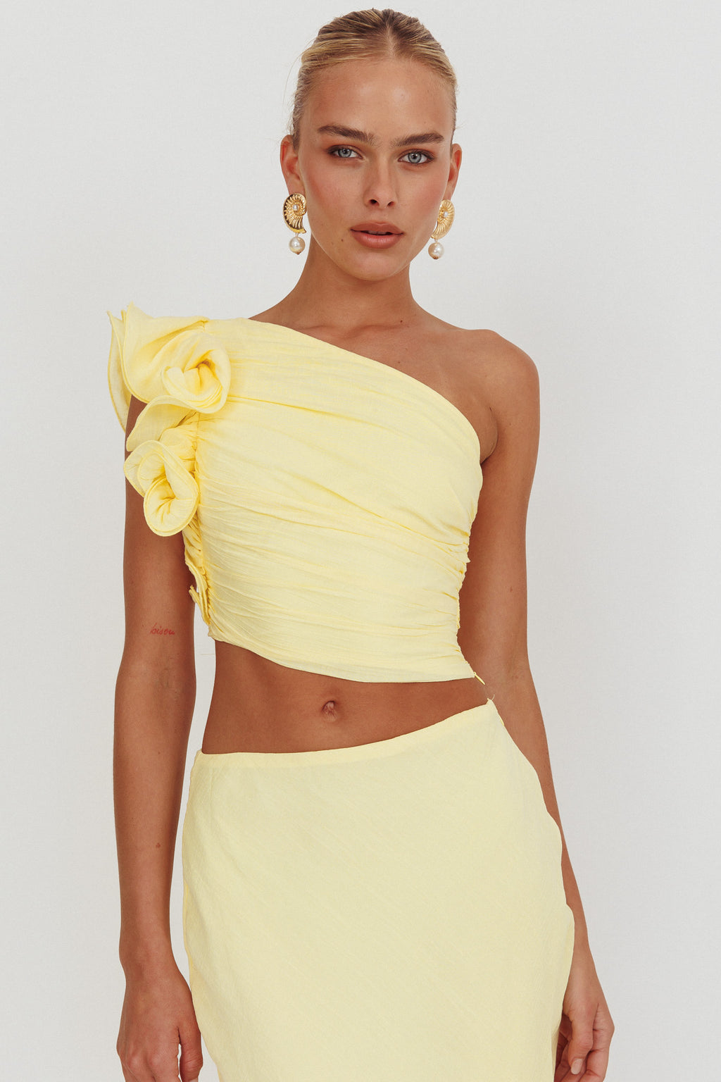Deanna One-Shoulder Ruffle Top Lemon by Selfie Leslie Australia