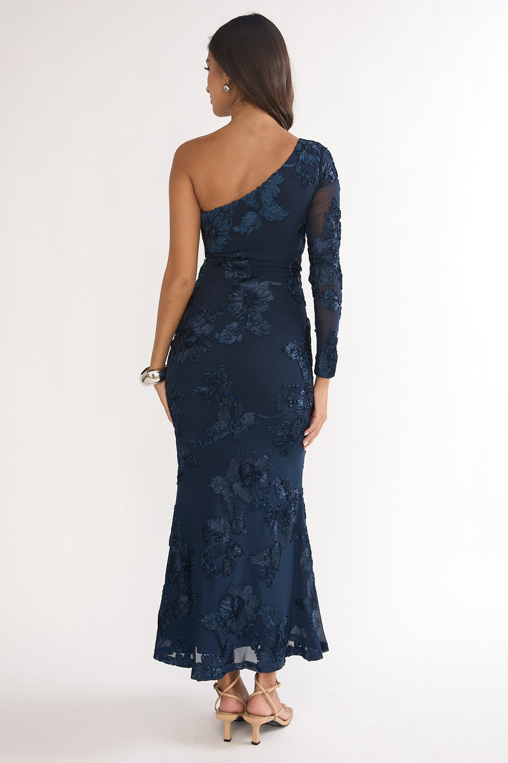 Deanna One-Shoulder Sleeve Maxi Dress Embellished Navy by Selfie Leslie Australia