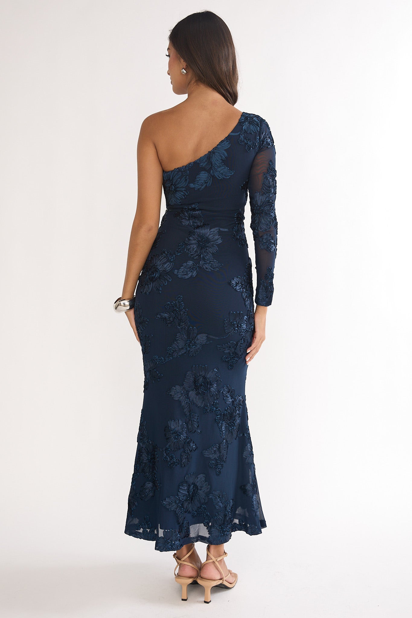 Deanna One-Shoulder Sleeve Maxi Dress Embellished Navy by Selfie Leslie Australia