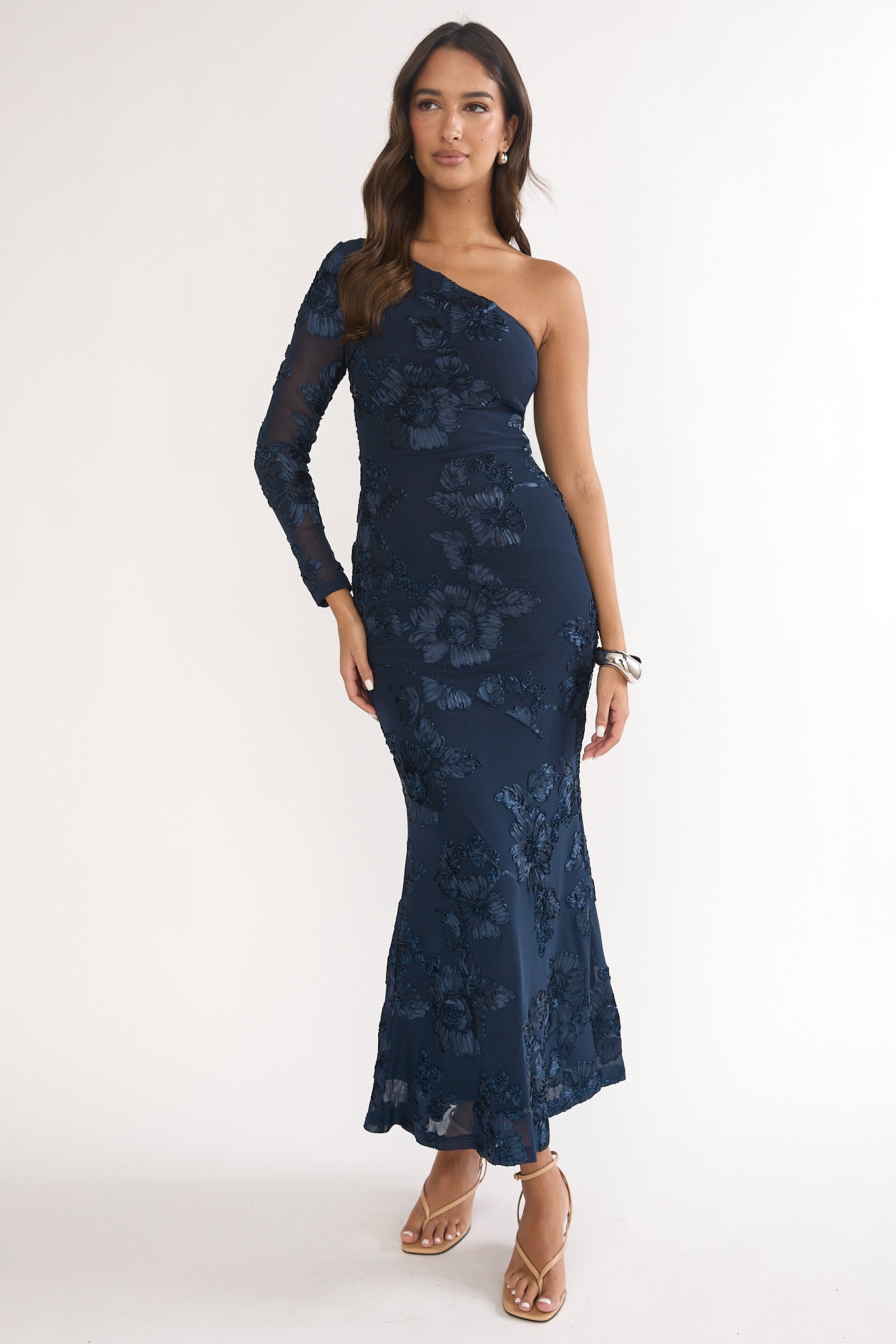 Deanna One-Shoulder Sleeve Maxi Dress Embellished Navy by Selfie Leslie Australia