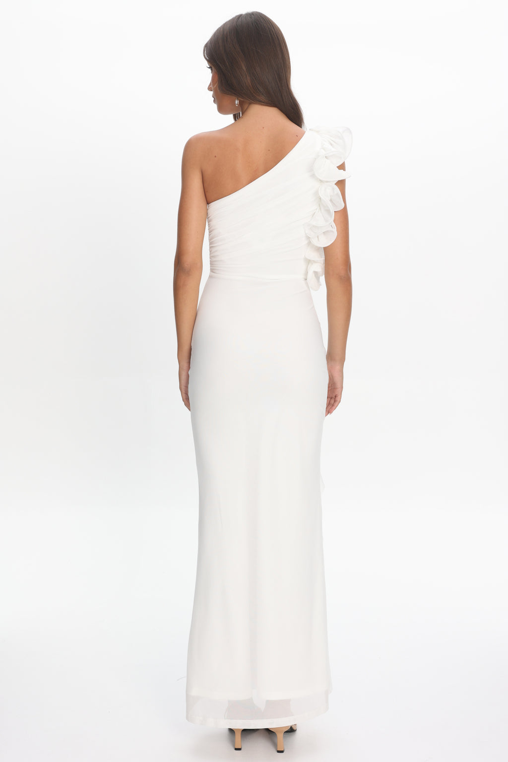 Deanna One-Shoulder Split Ruffle Maxi Dress Off White | Selfie Leslie ...