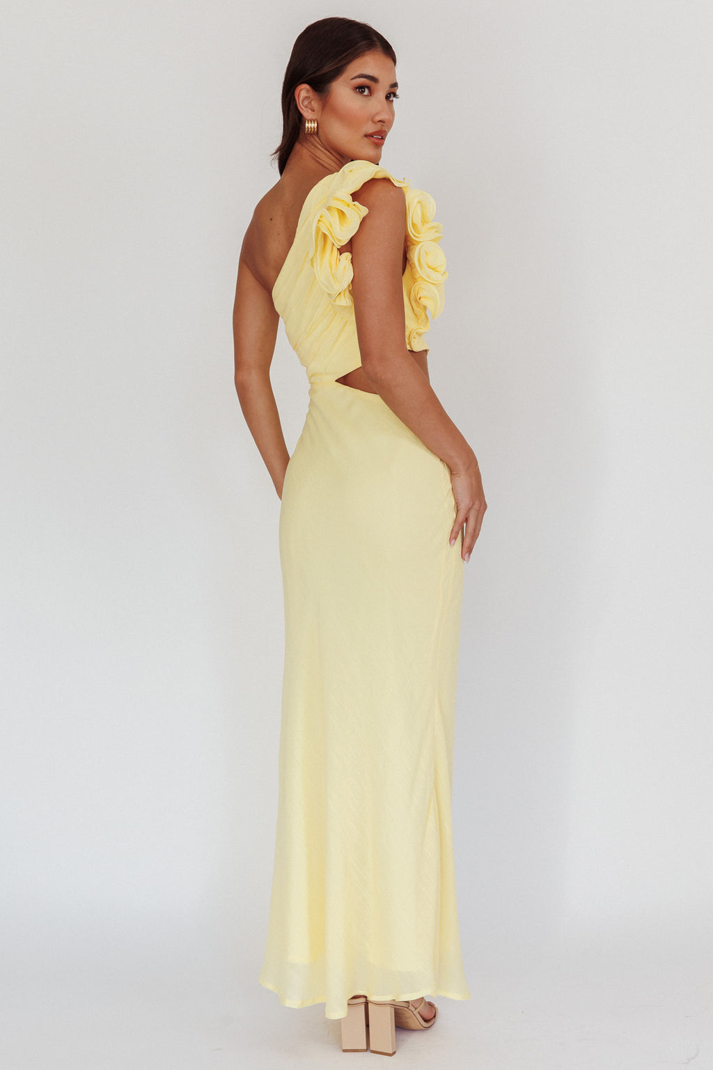 Deanna One-Shoulder Ruffle Maxi Dress Yellow by Selfie Leslie Australia