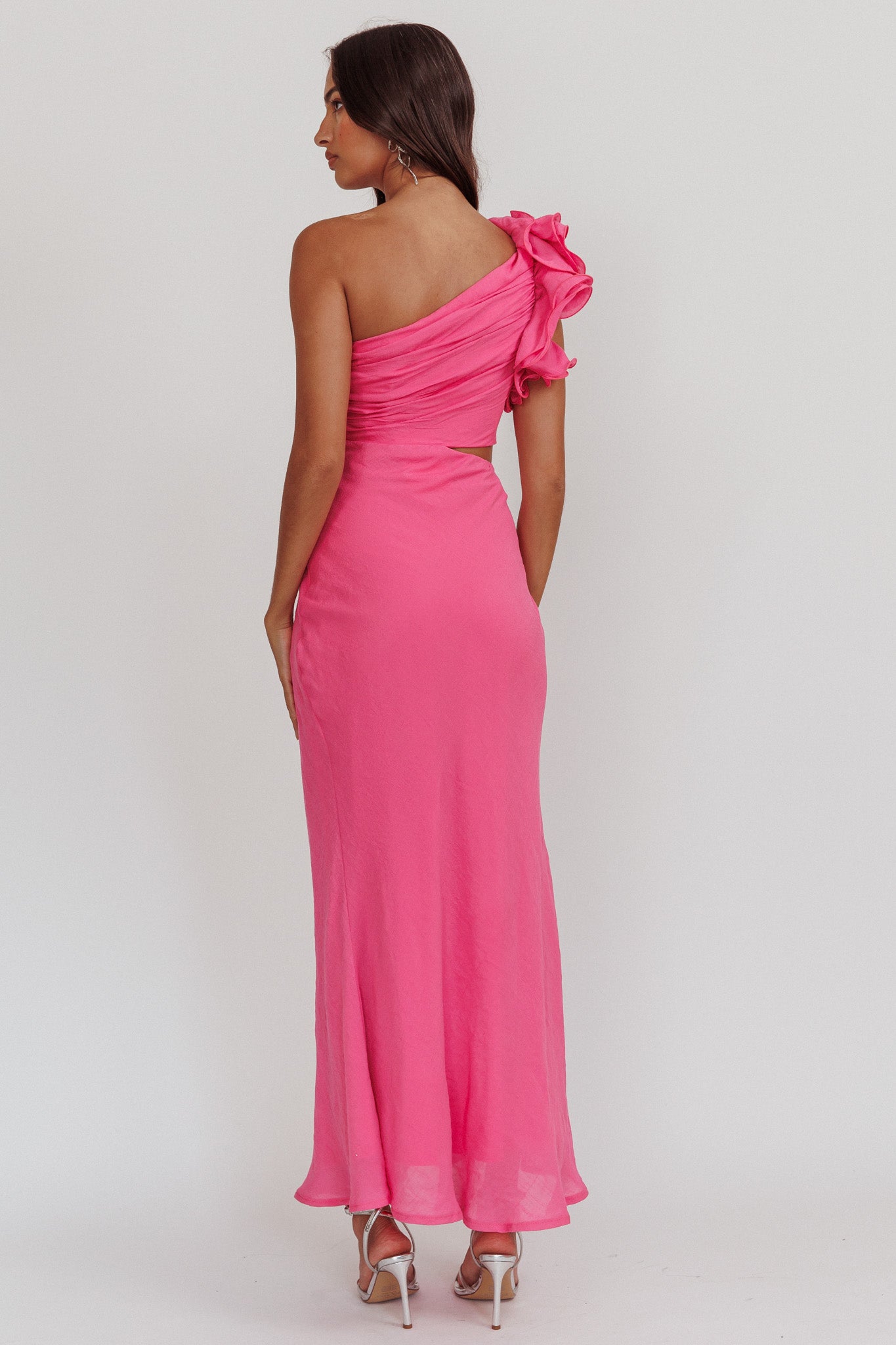 Deanna One-Shoulder Ruffle Maxi Dress Hot Pink by Selfie Leslie Australia